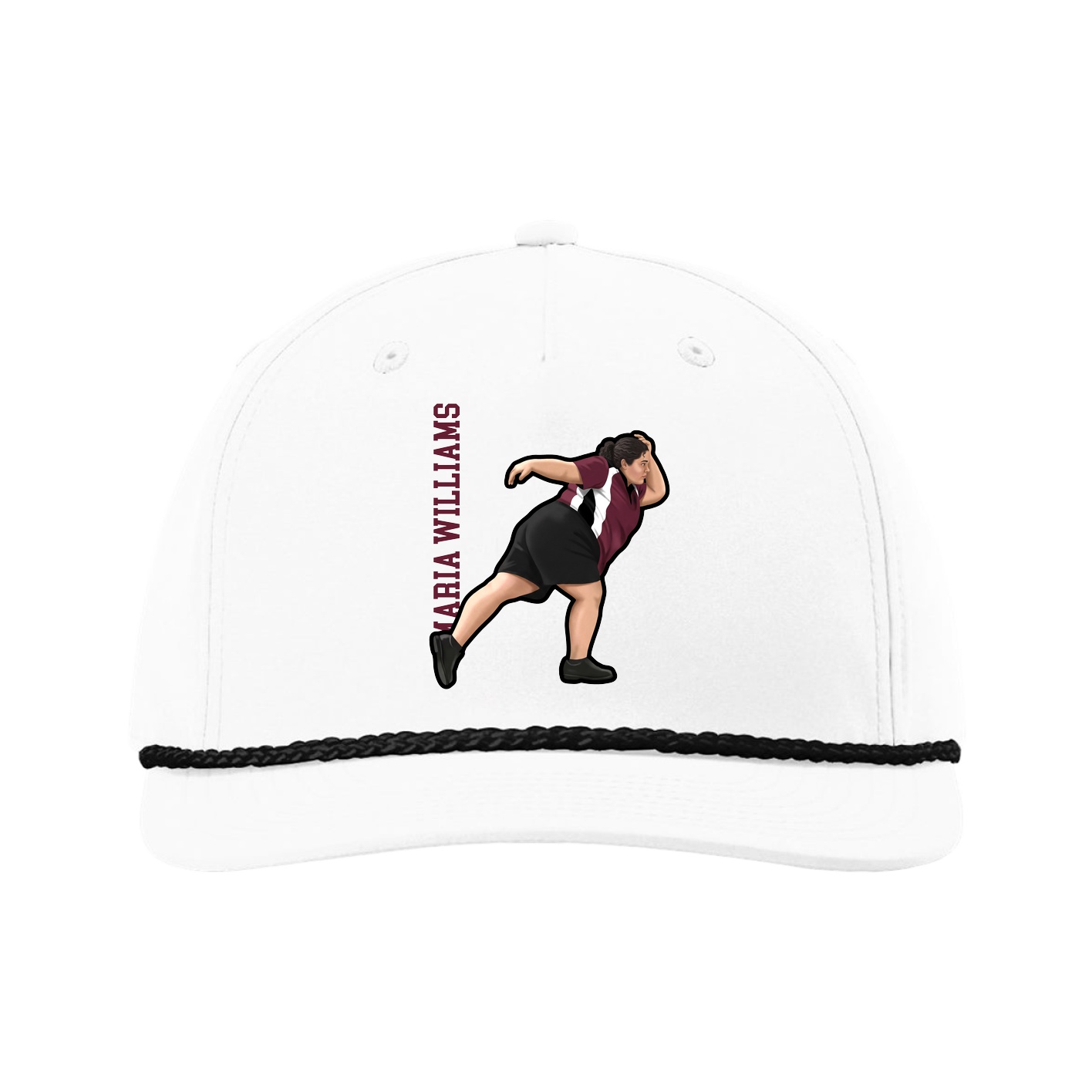 Five-Panel Classic Rope Cap — Name Vertical in White