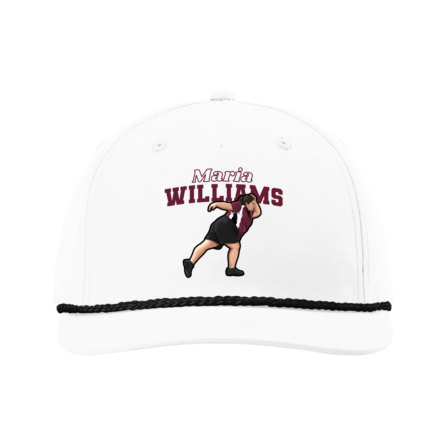 Five-Panel Classic Rope Cap — Name Arch in White