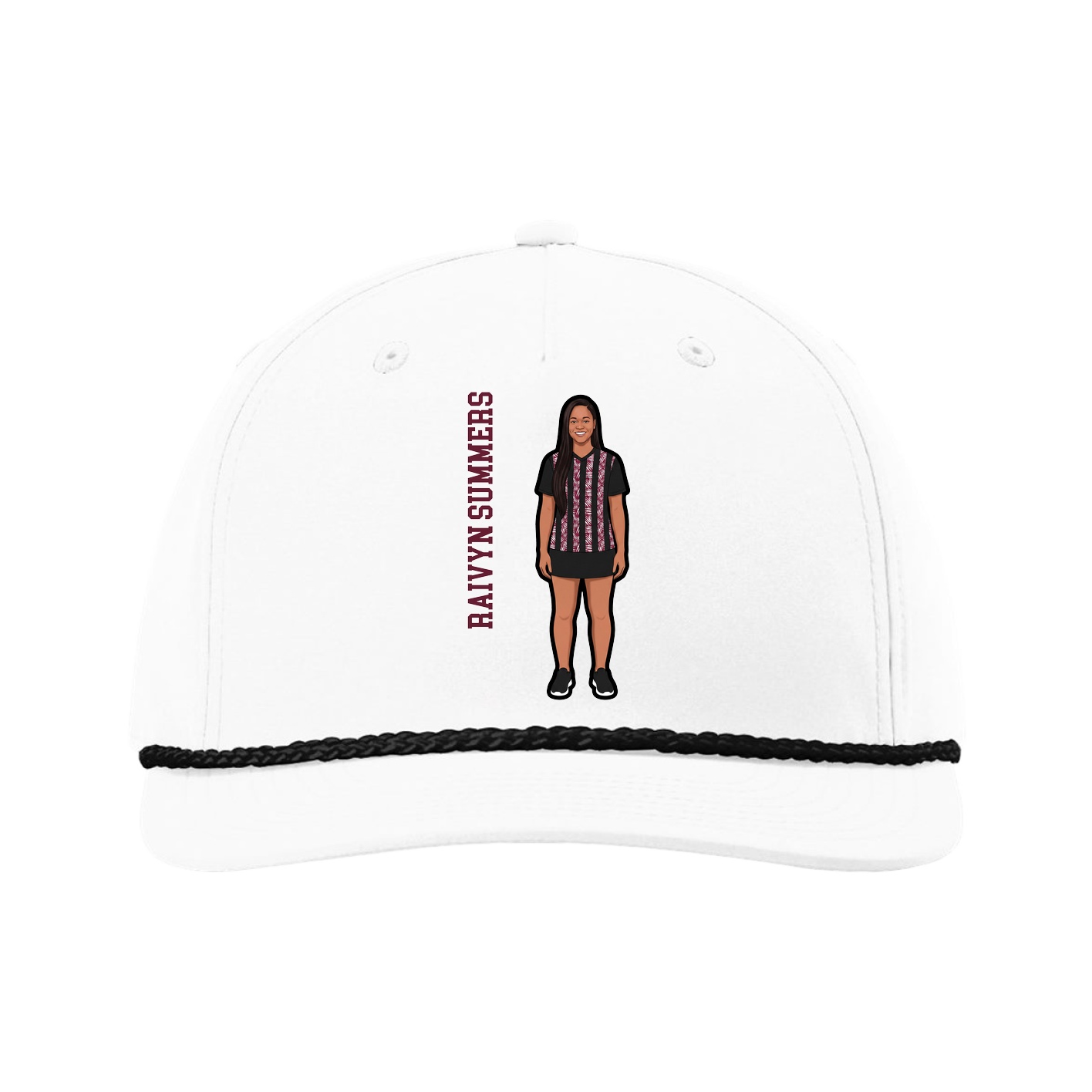Five-Panel Classic Rope Cap — Name Vertical in White