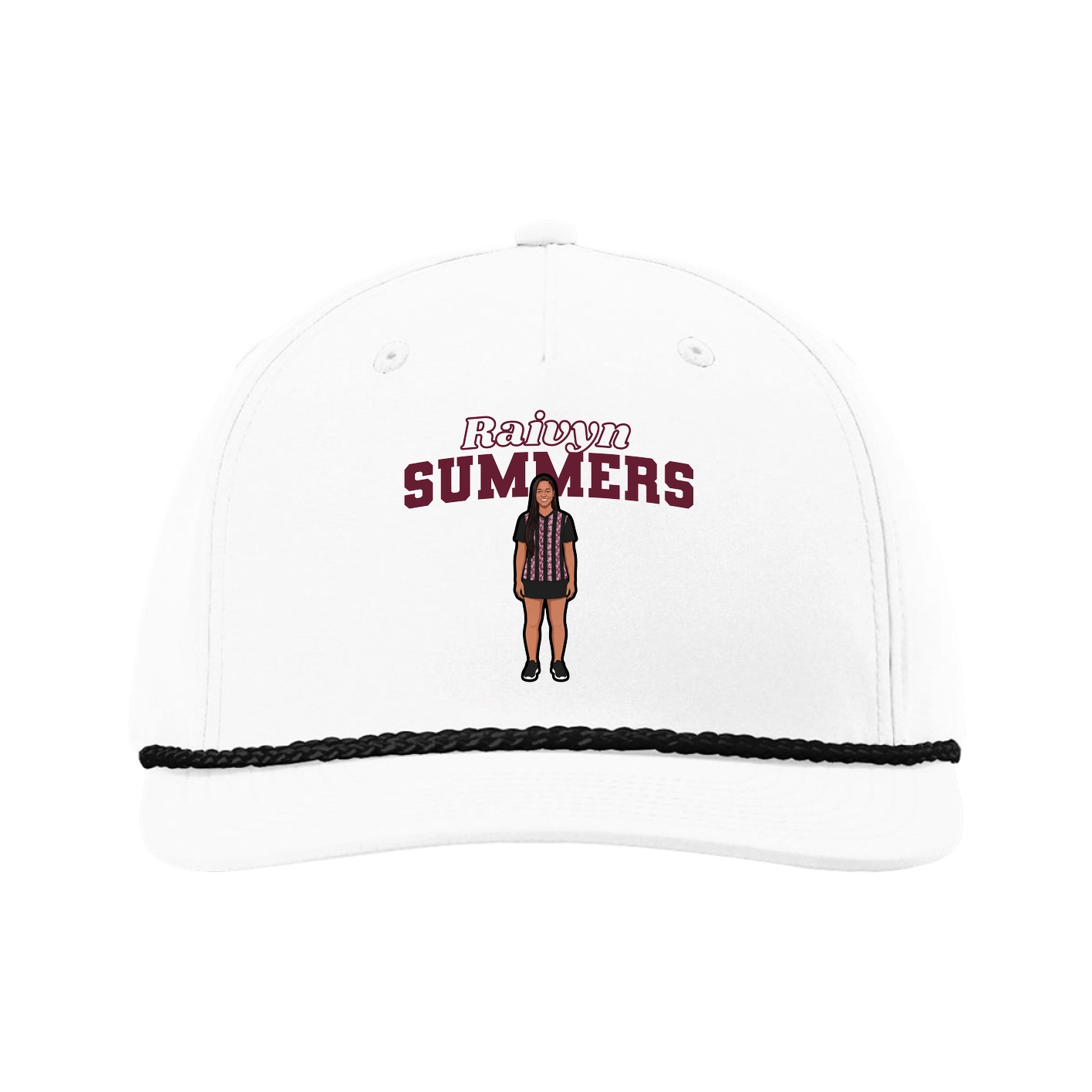 Five-Panel Classic Rope Cap — Name Arch in White