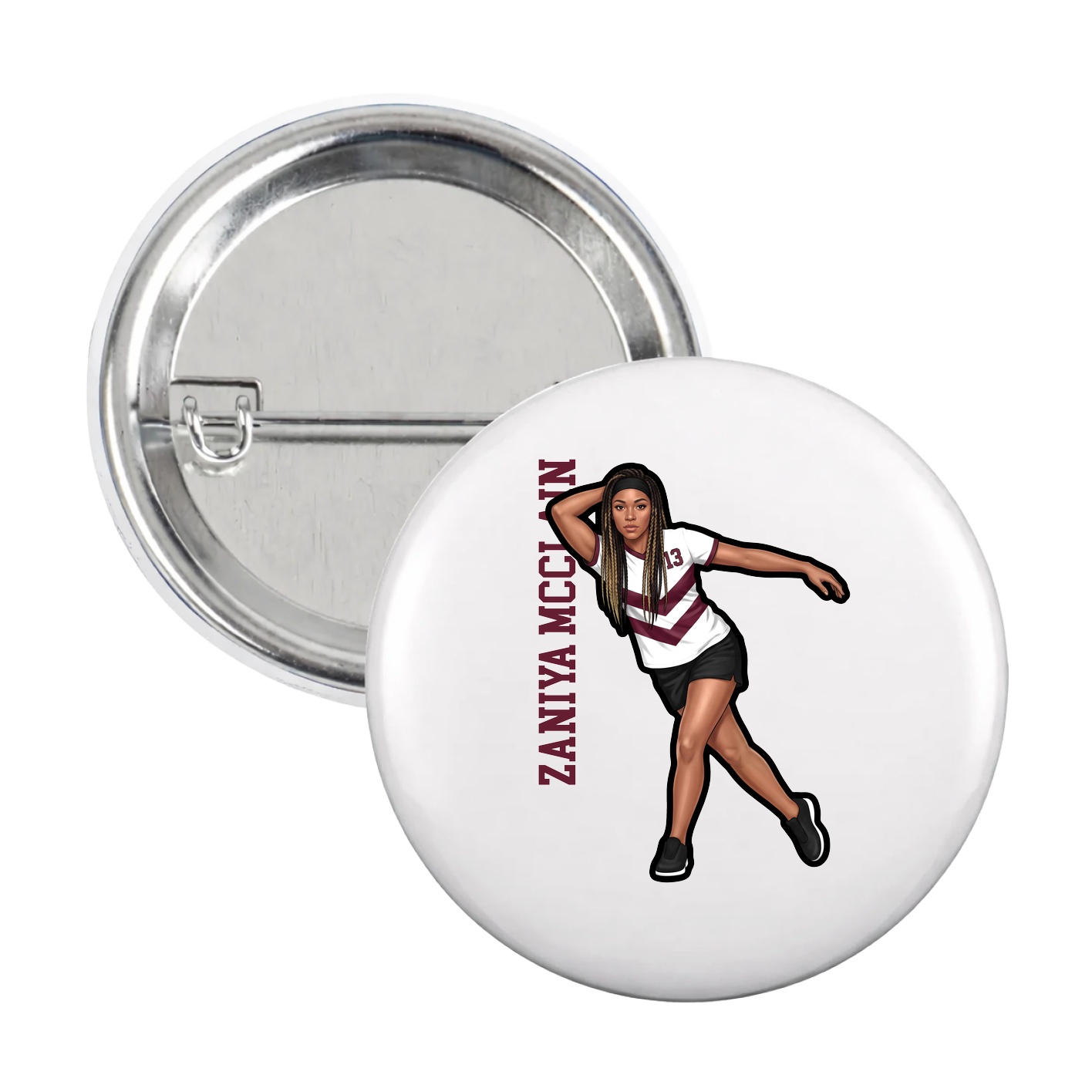 Game Day Button — Name Vertical in White