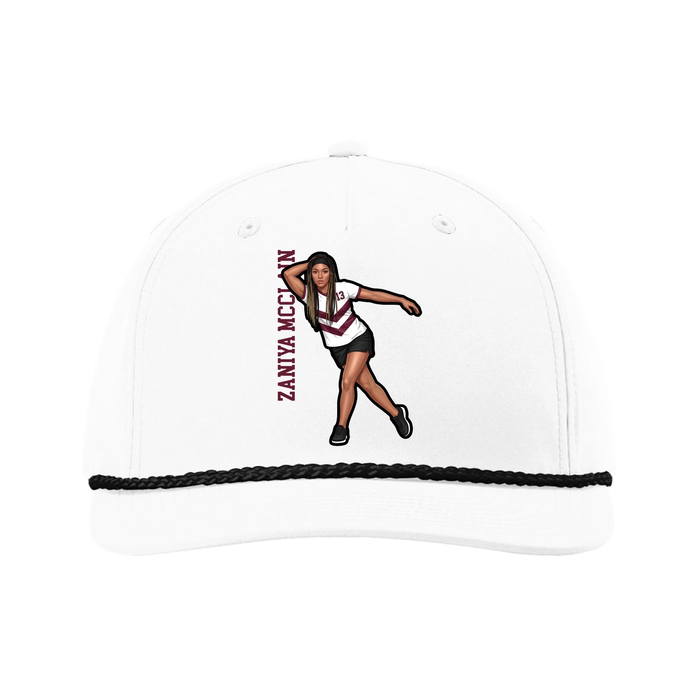 Five-Panel Classic Rope Cap — Name Vertical in White