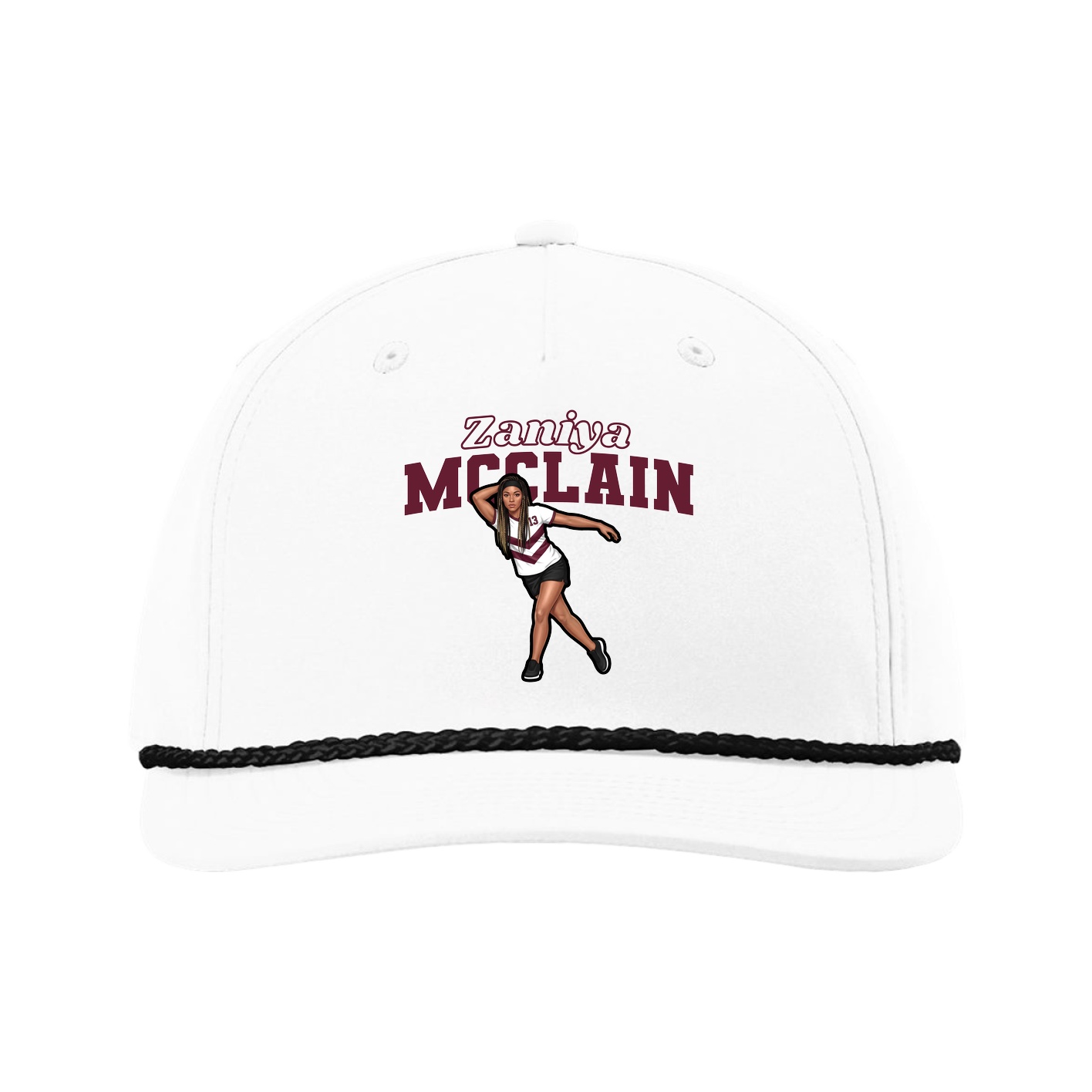 Five-Panel Classic Rope Cap — Name Arch in White