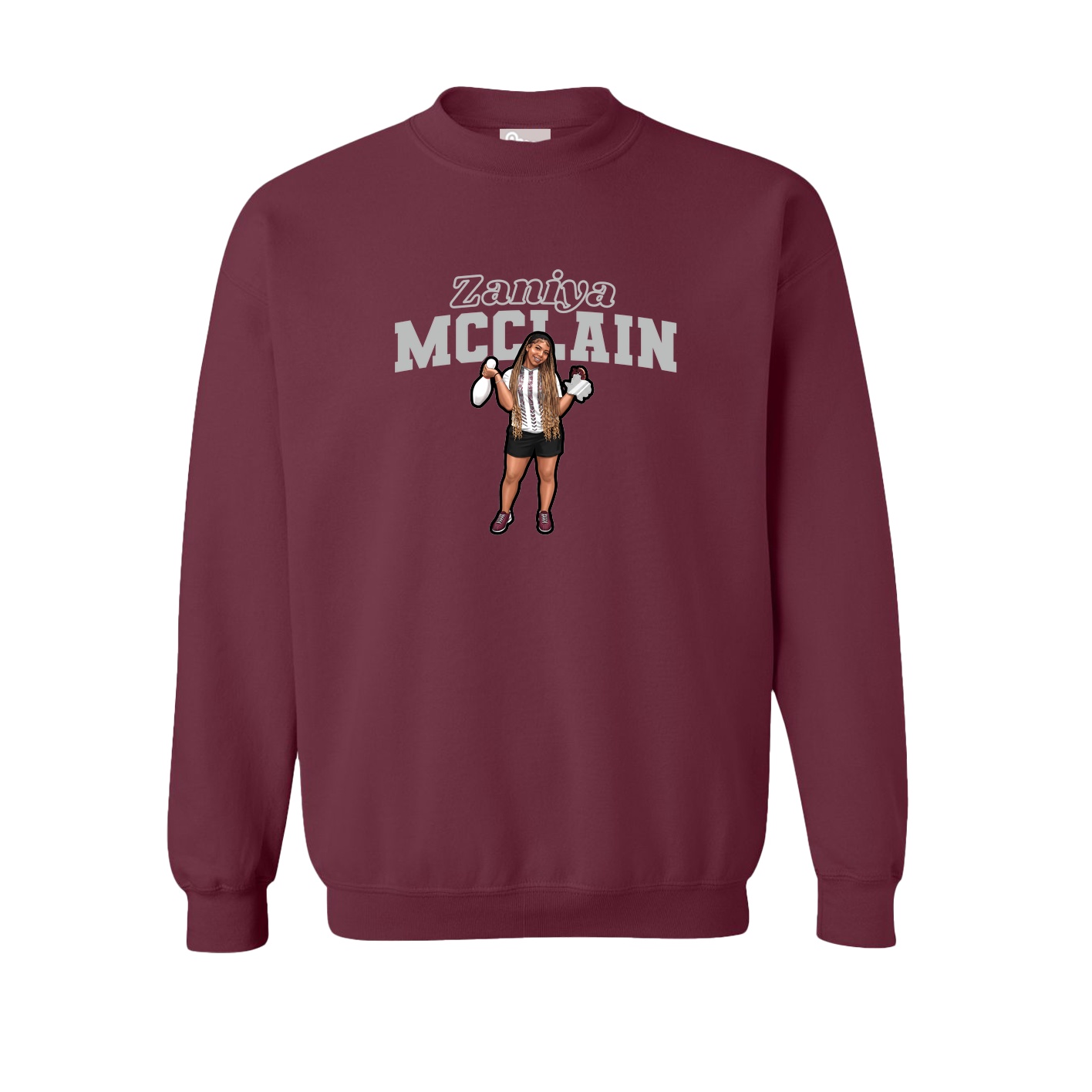 Fleece Crew — Name Arch in Maroon