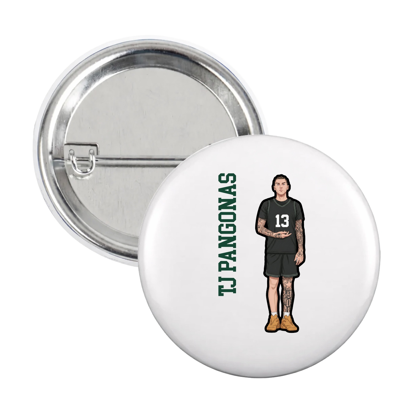 Game Day Button — Name Vertical in White