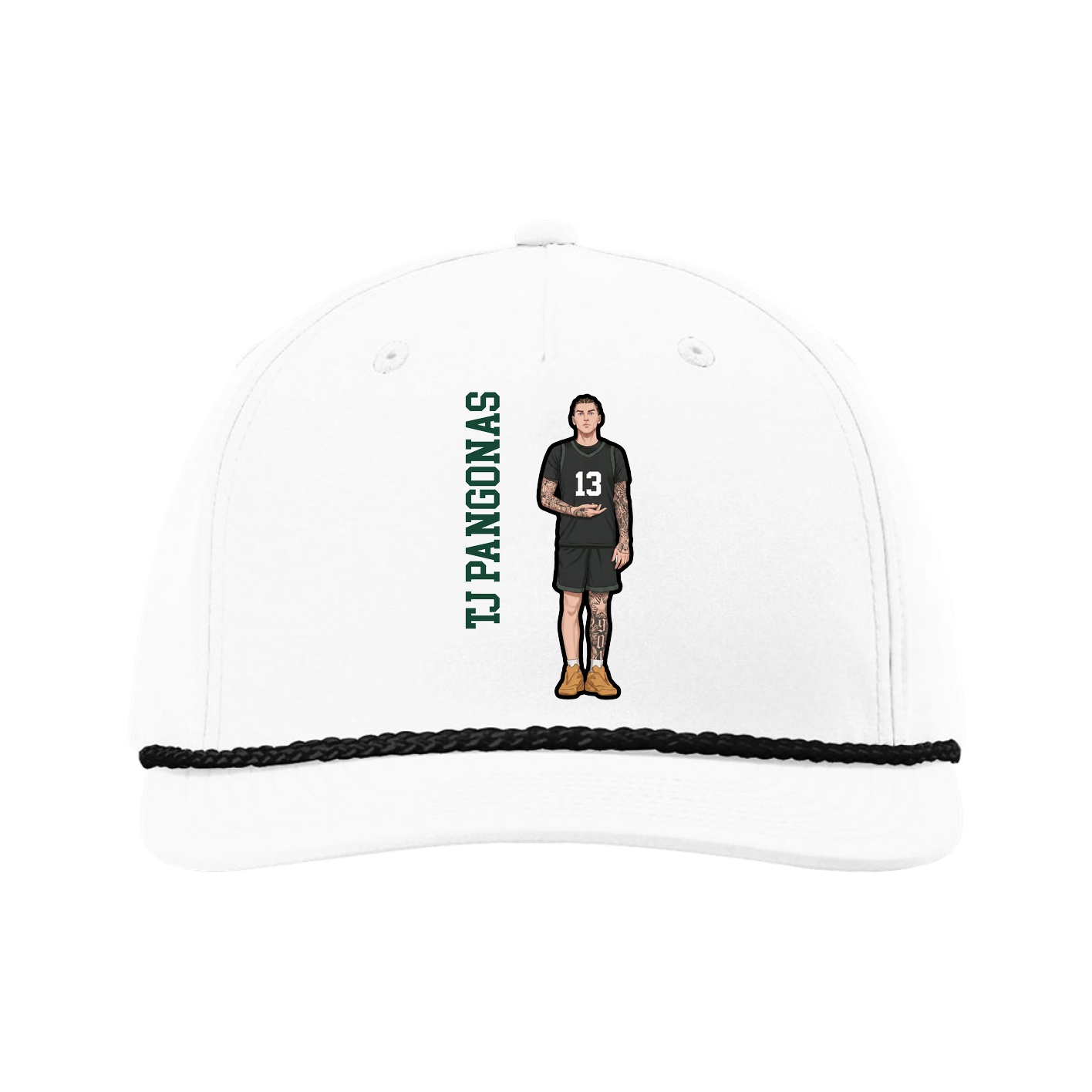 Five-Panel Classic Rope Cap — Name Vertical in White