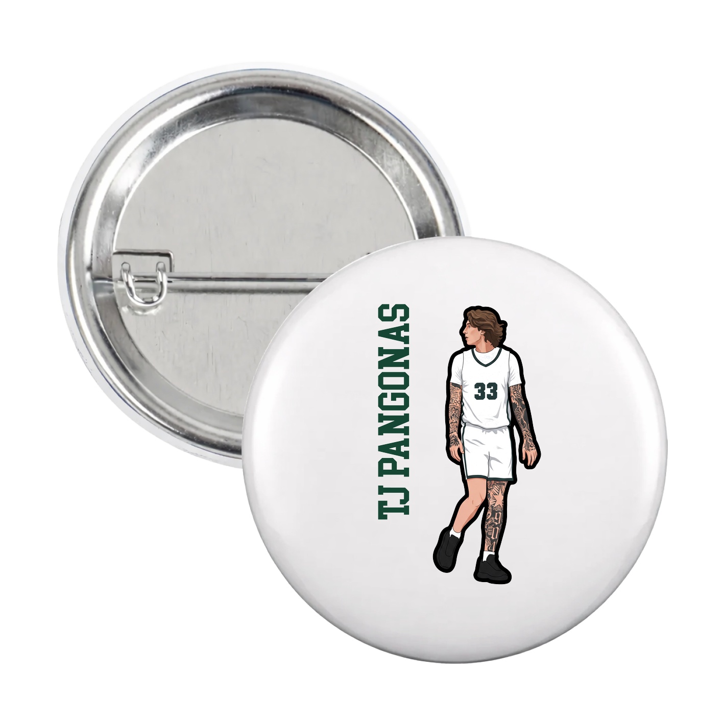 Game Day Button — Name Vertical in White