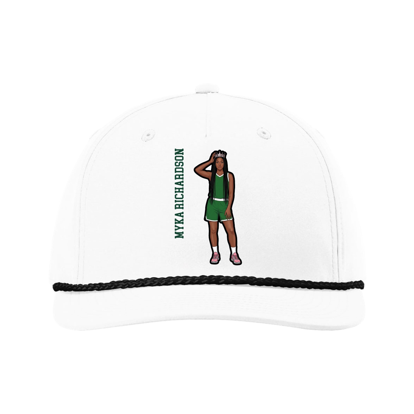 Five-Panel Classic Rope Cap — Name Vertical in White