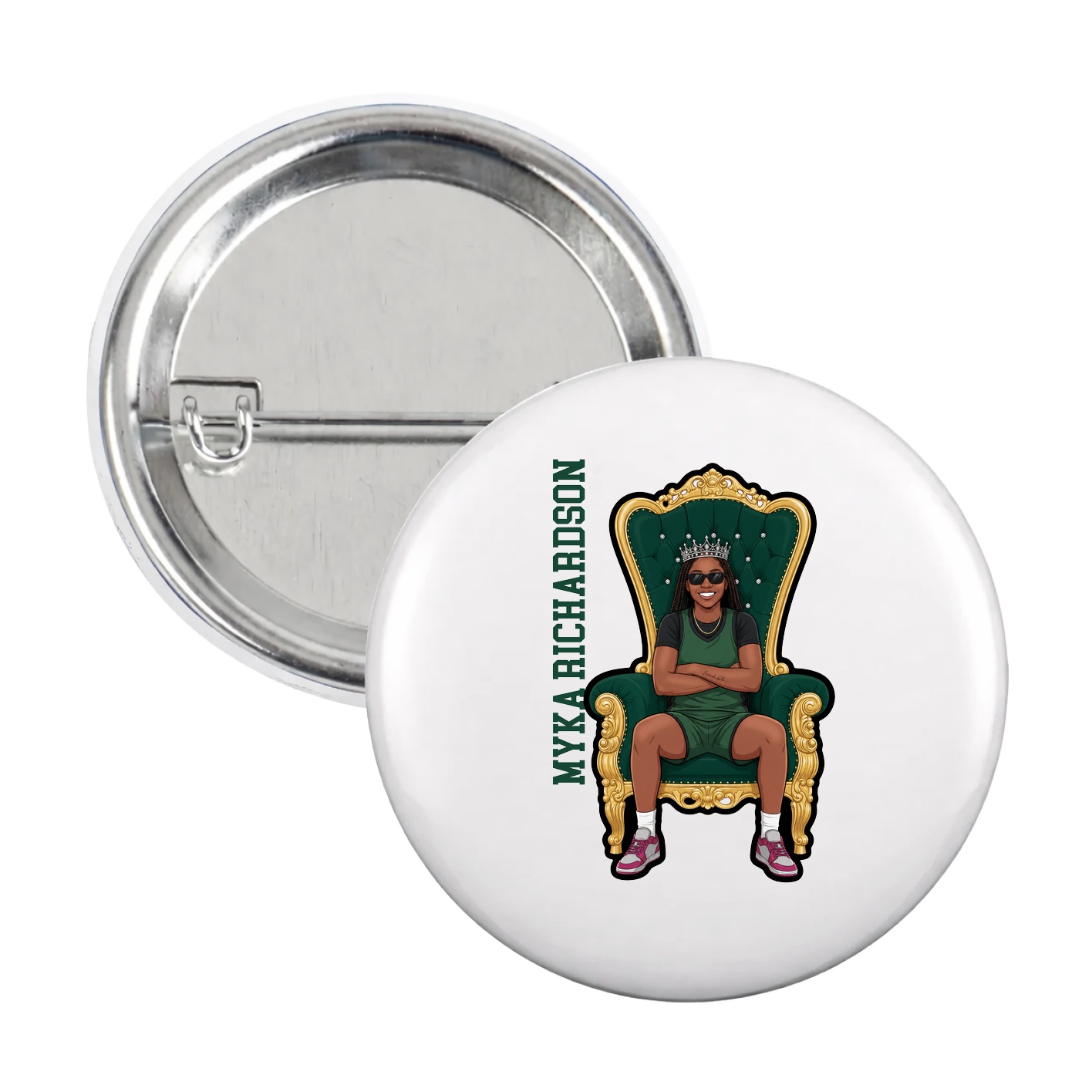 Game Day Button — Name Vertical in White