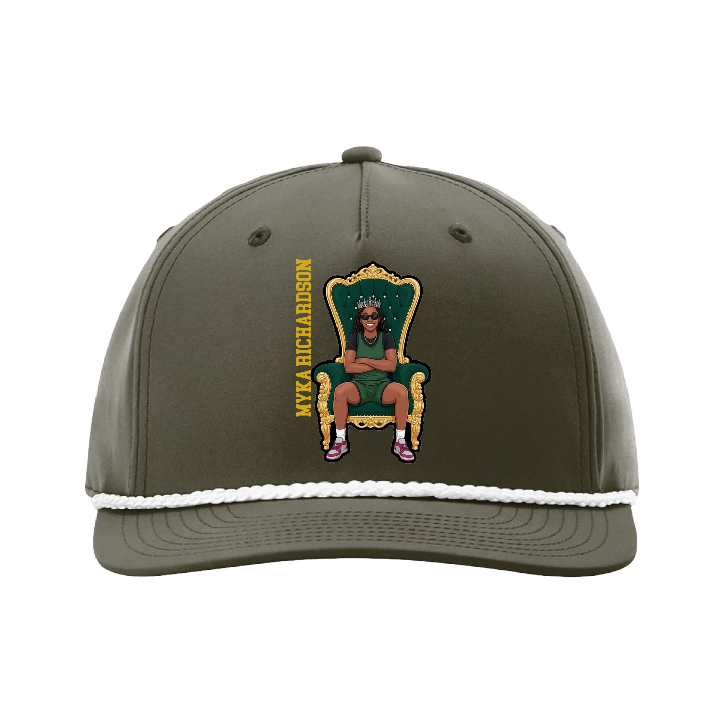 Five-Panel Classic Rope Cap — Name Vertical in Green