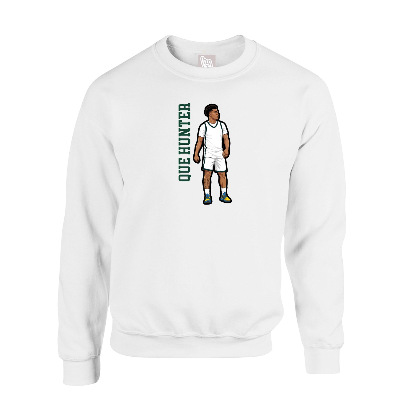 Fleece Crew — Name Vertical in White