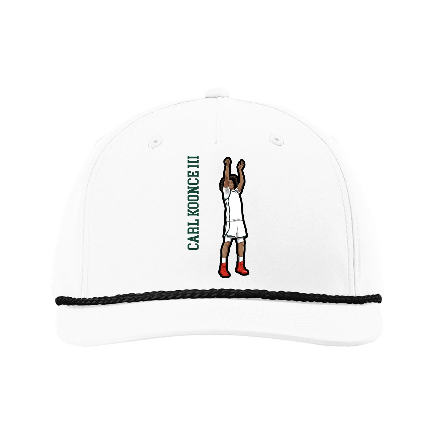 Five-Panel Classic Rope Cap — Name Vertical in White