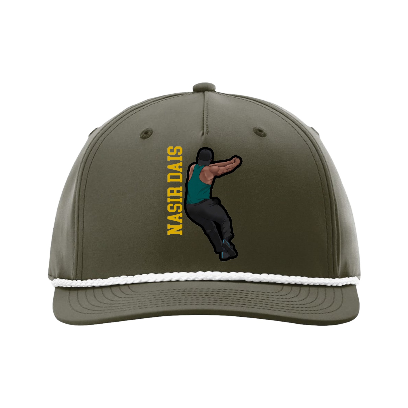 Five-Panel Classic Rope Cap — Name Vertical in Green
