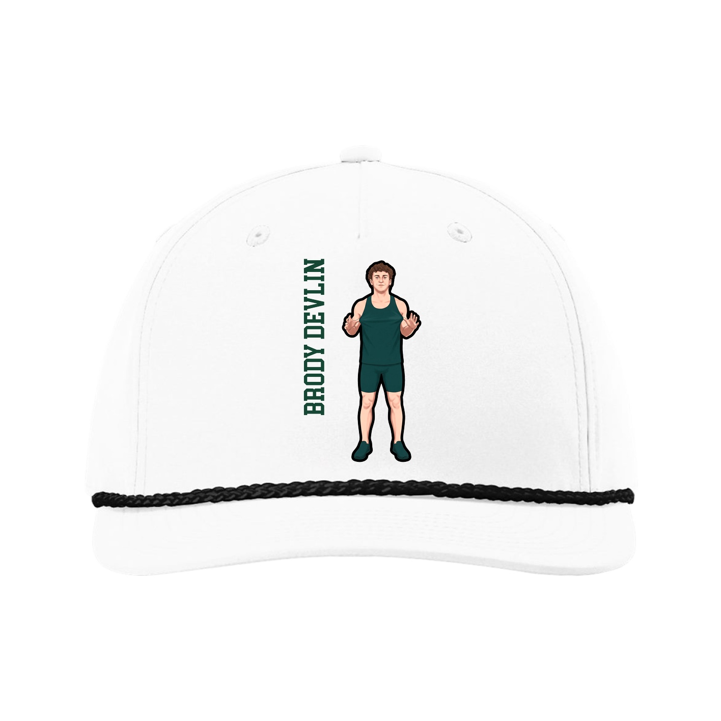 Five-Panel Classic Rope Cap — Name Vertical in White