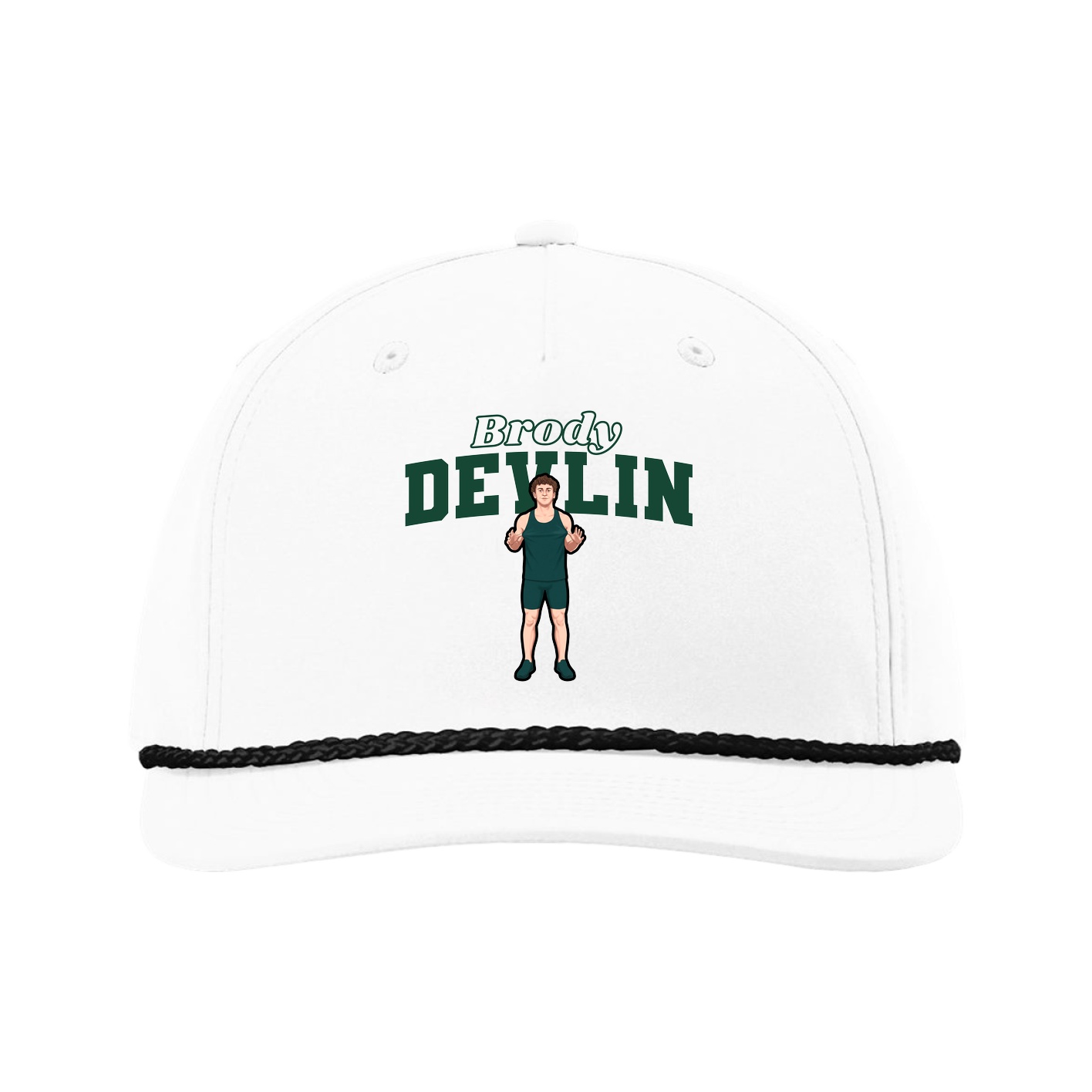 Five-Panel Classic Rope Cap — Name Arch in White