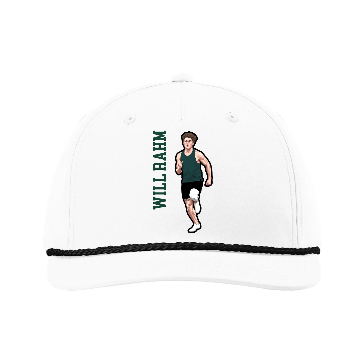 Five-Panel Classic Rope Cap — Name Vertical in White