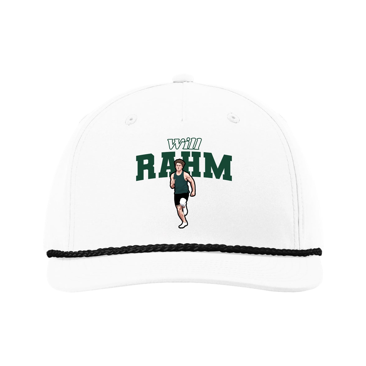 Five-Panel Classic Rope Cap — Name Arch in White