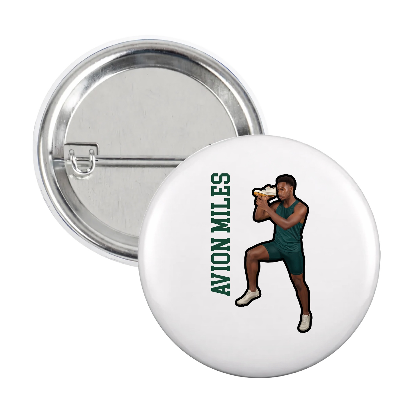 Game Day Button — Name Vertical in White