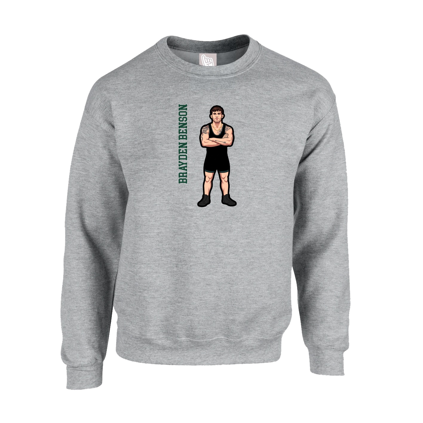 Fleece Crew — Name Vertical in Grey