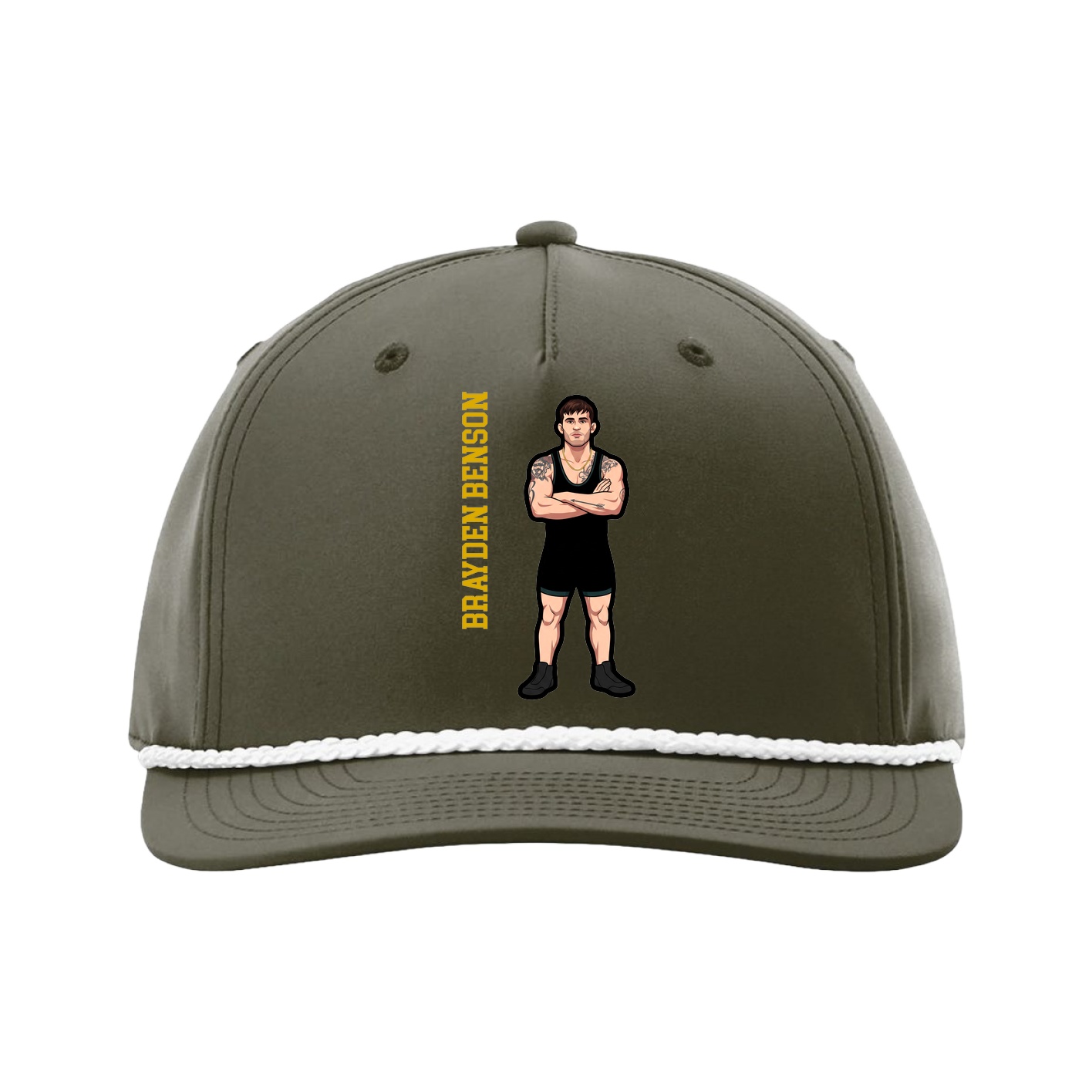 Five-Panel Classic Rope Cap — Name Vertical in Green