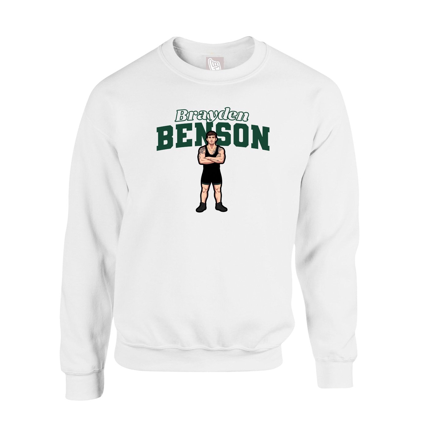 Fleece Crew — Name Arch in White