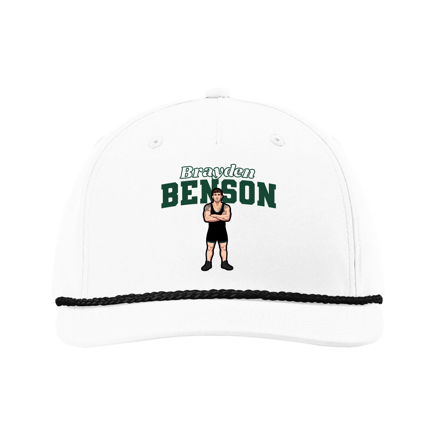 Five-Panel Classic Rope Cap — Name Arch in White
