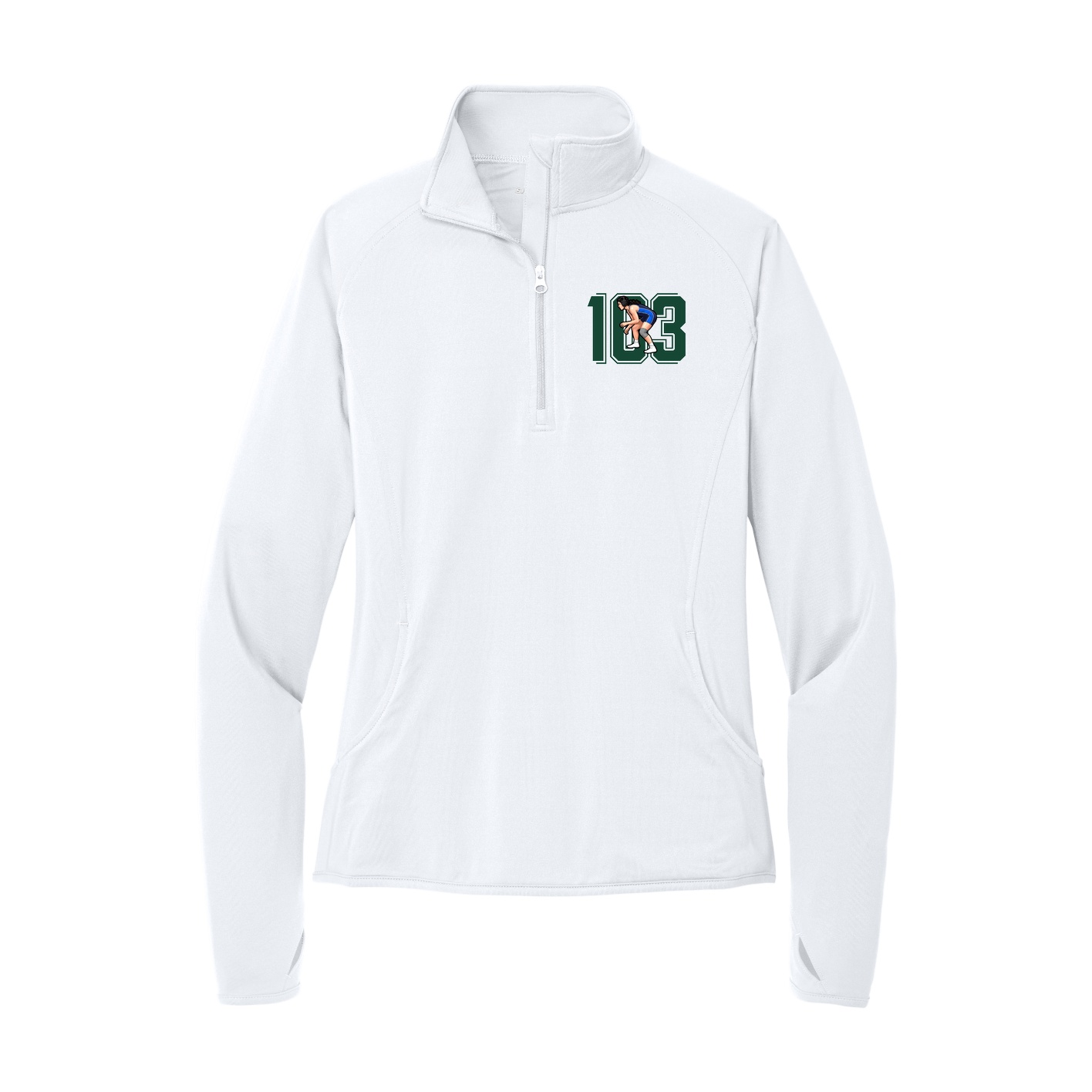 Women's Q-Zip Pullover — Number in White