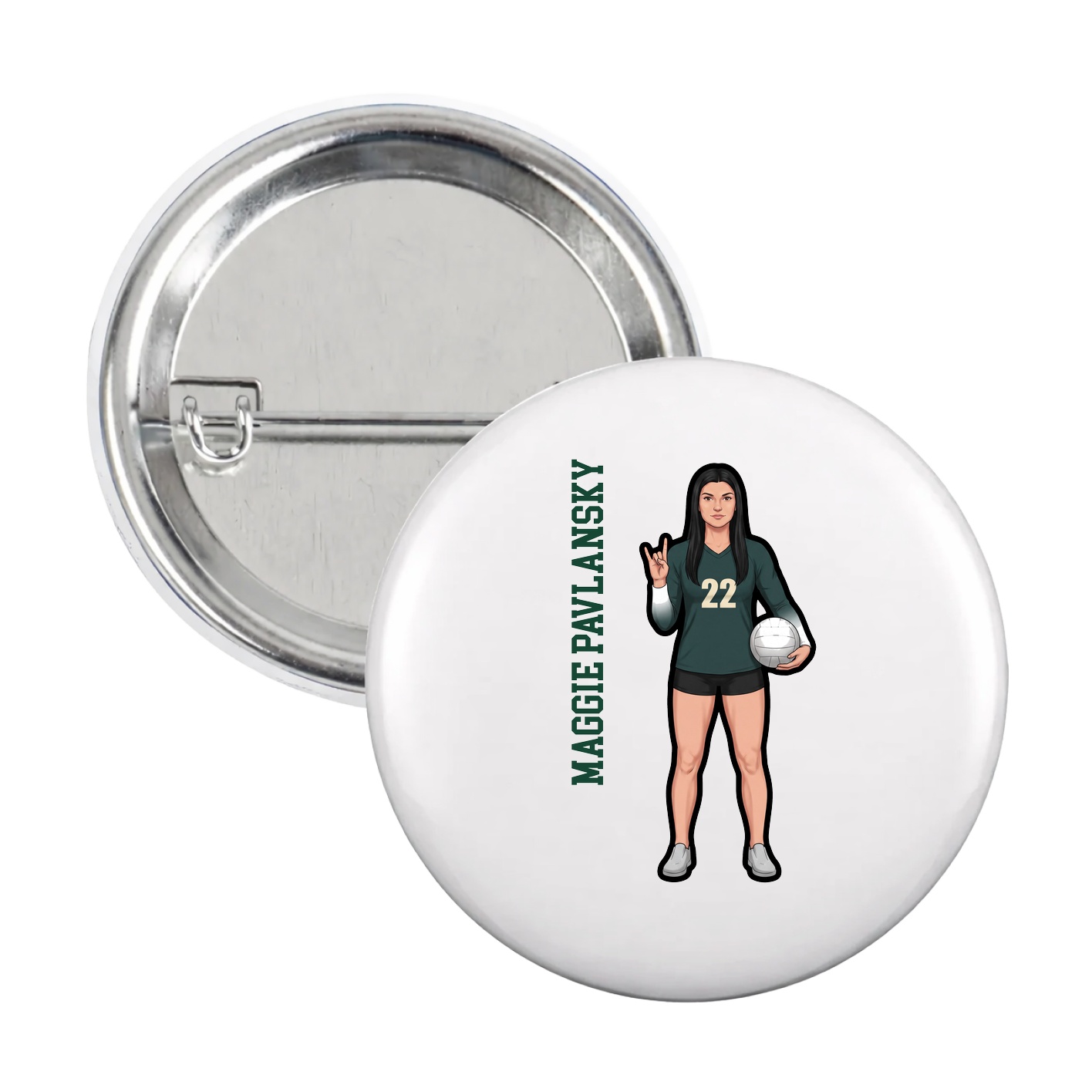 Game Day Button — Name Vertical in White