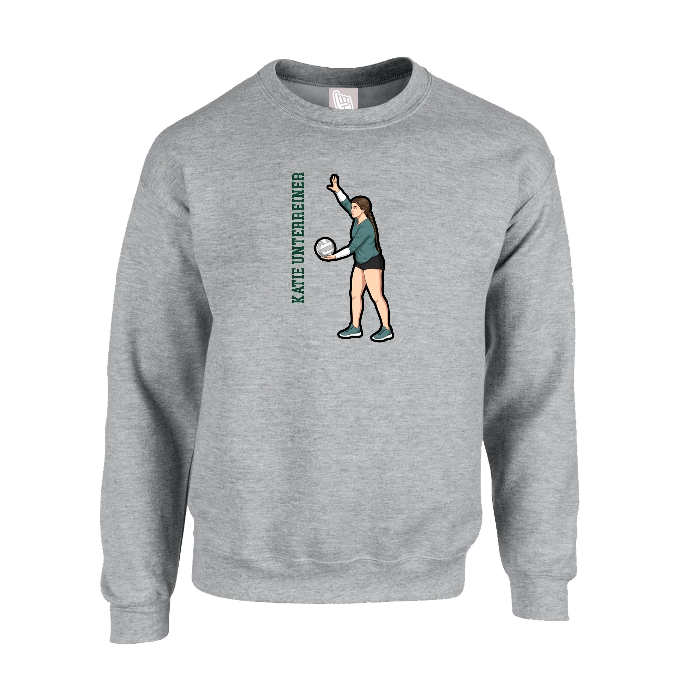 Fleece Crew — Name Vertical in Grey