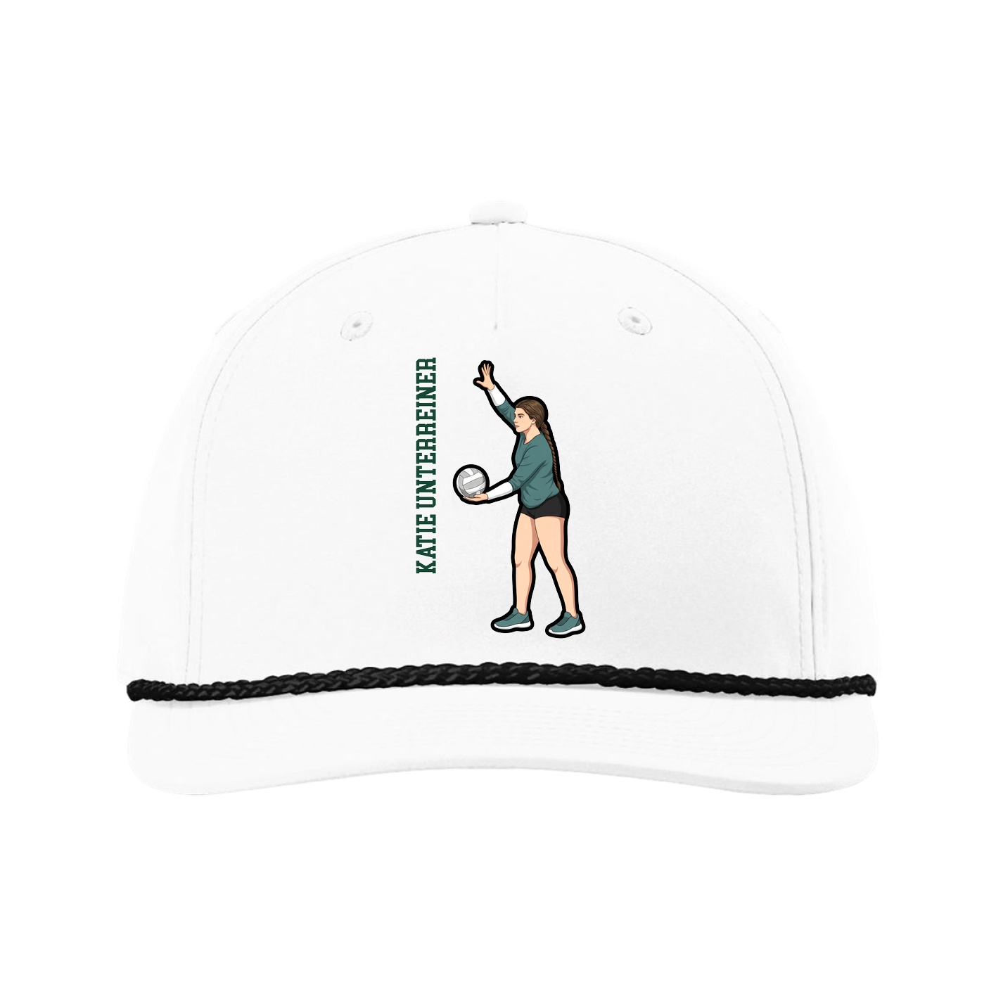 Five-Panel Classic Rope Cap — Name Vertical in White
