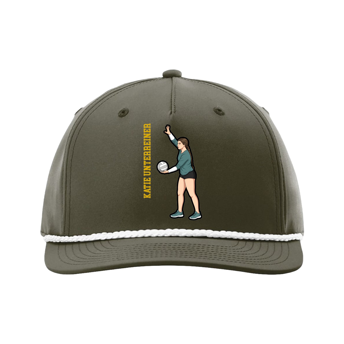 Five-Panel Classic Rope Cap — Name Vertical in Green