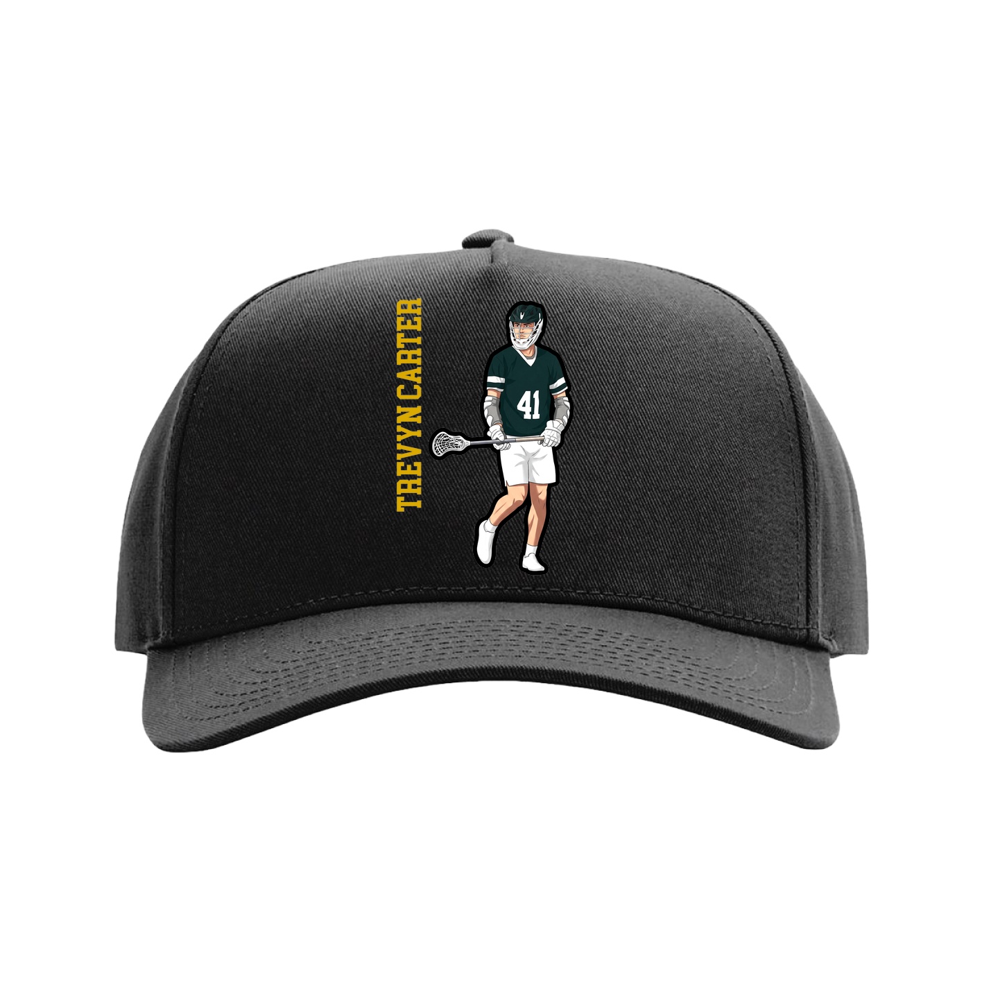 Full Fabric Five-Panel Champ Cap — Name Vertical in Black
