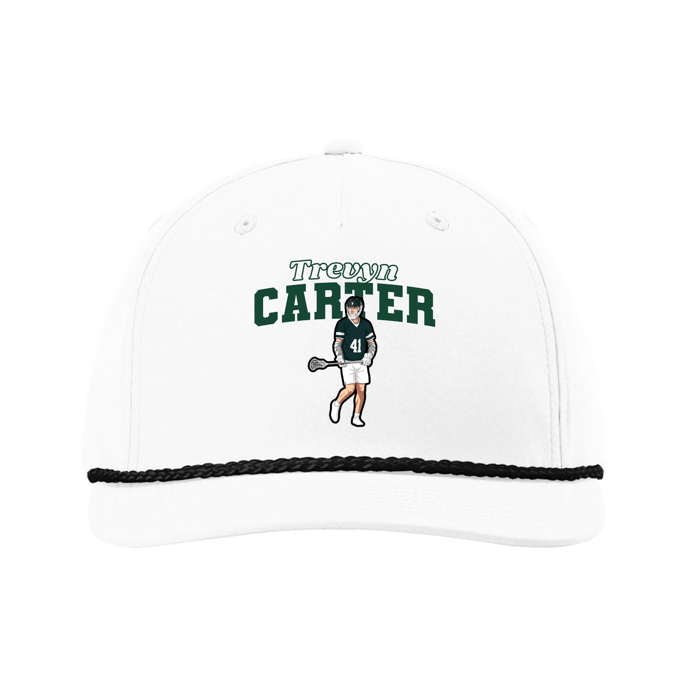 Five-Panel Classic Rope Cap — Name Arch in White