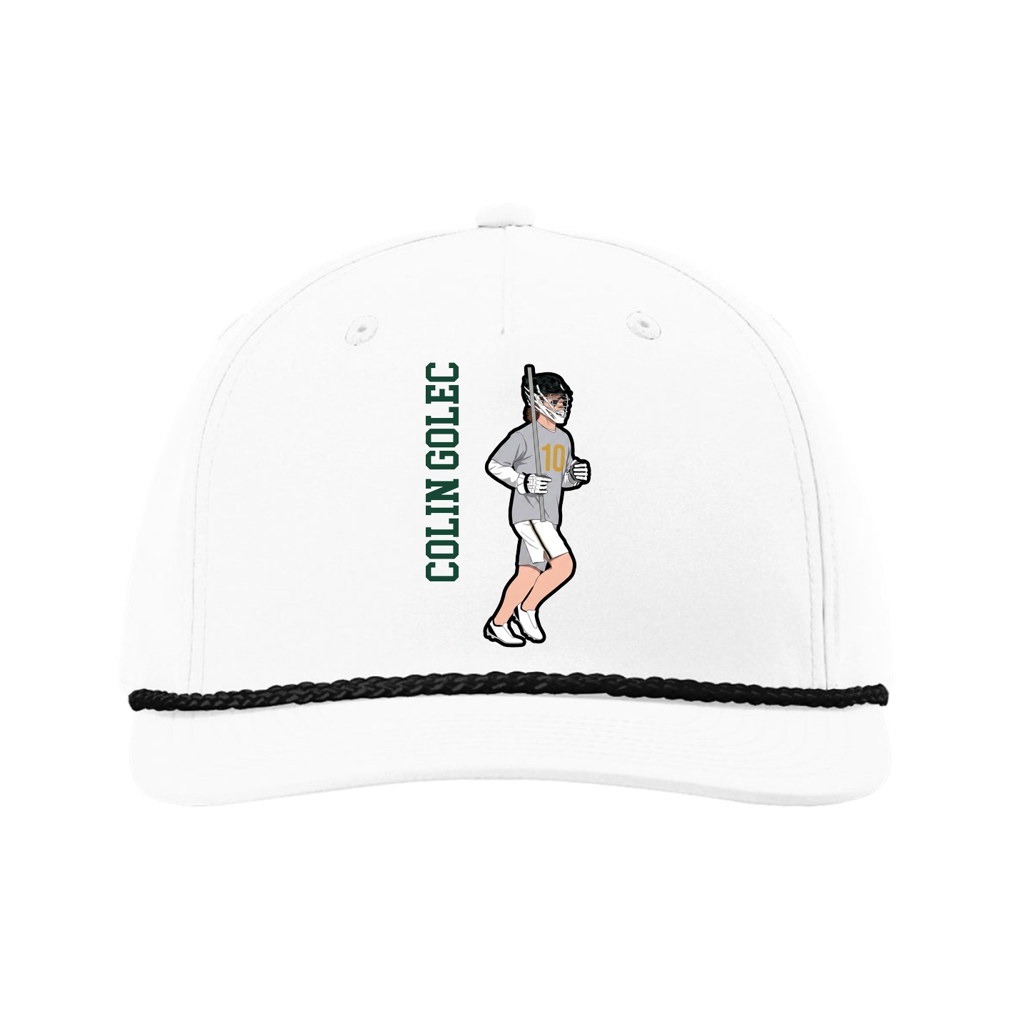 Five-Panel Classic Rope Cap — Name Vertical in White