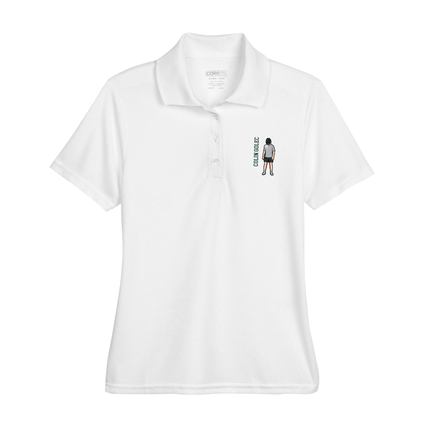 Womens Performance Polo — Name Vertical in White