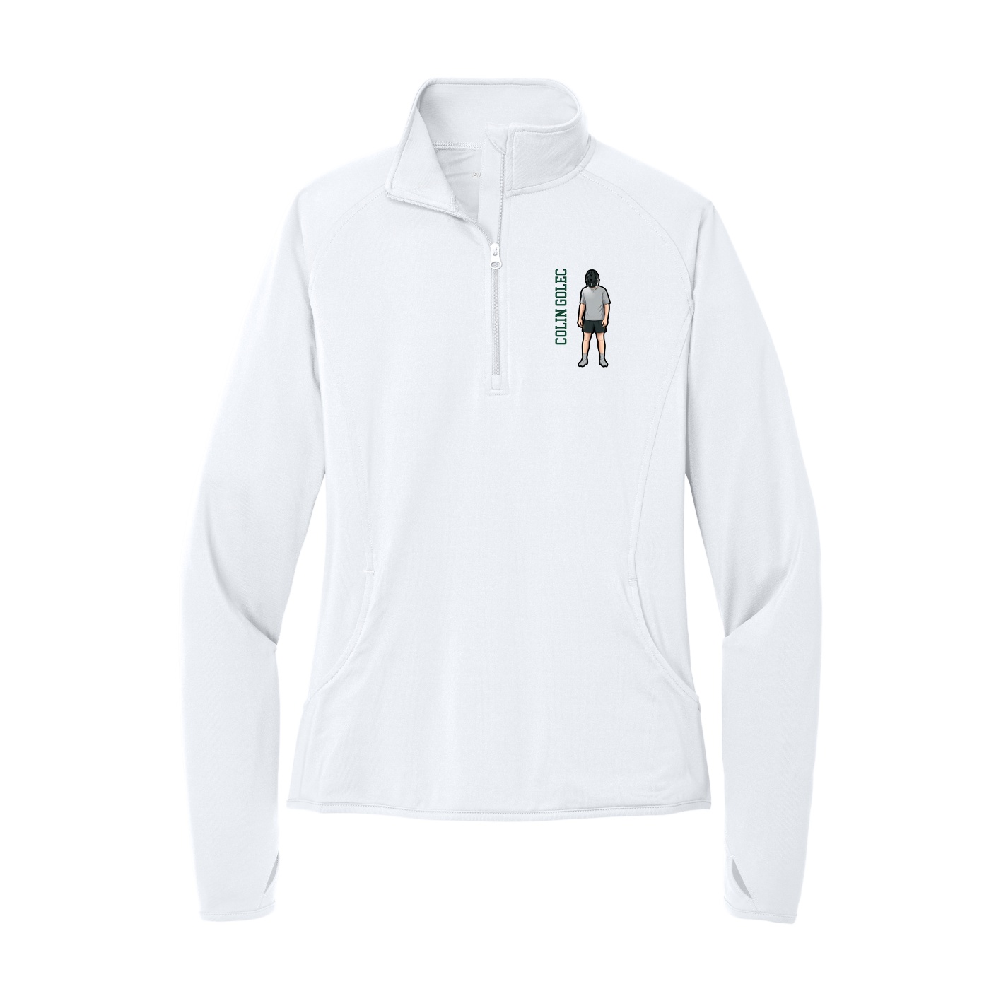 Women's Q-Zip Pullover — Name Vertical in White
