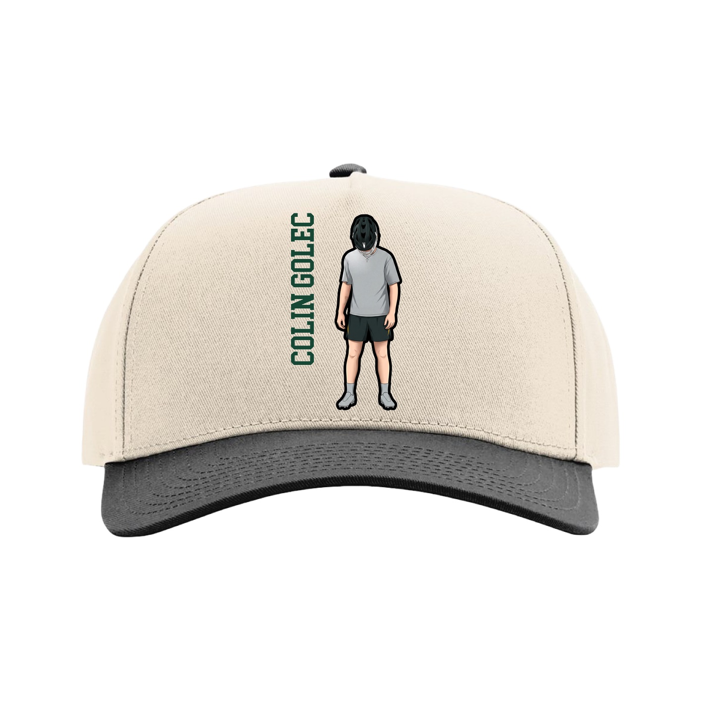 Full Fabric Five-Panel Champ Cap — Name Vertical in Cream/Black