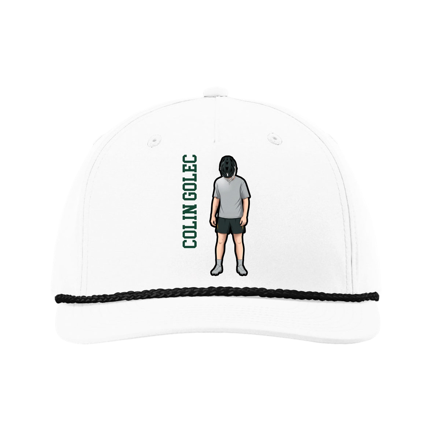 Five-Panel Classic Rope Cap — Name Vertical in White