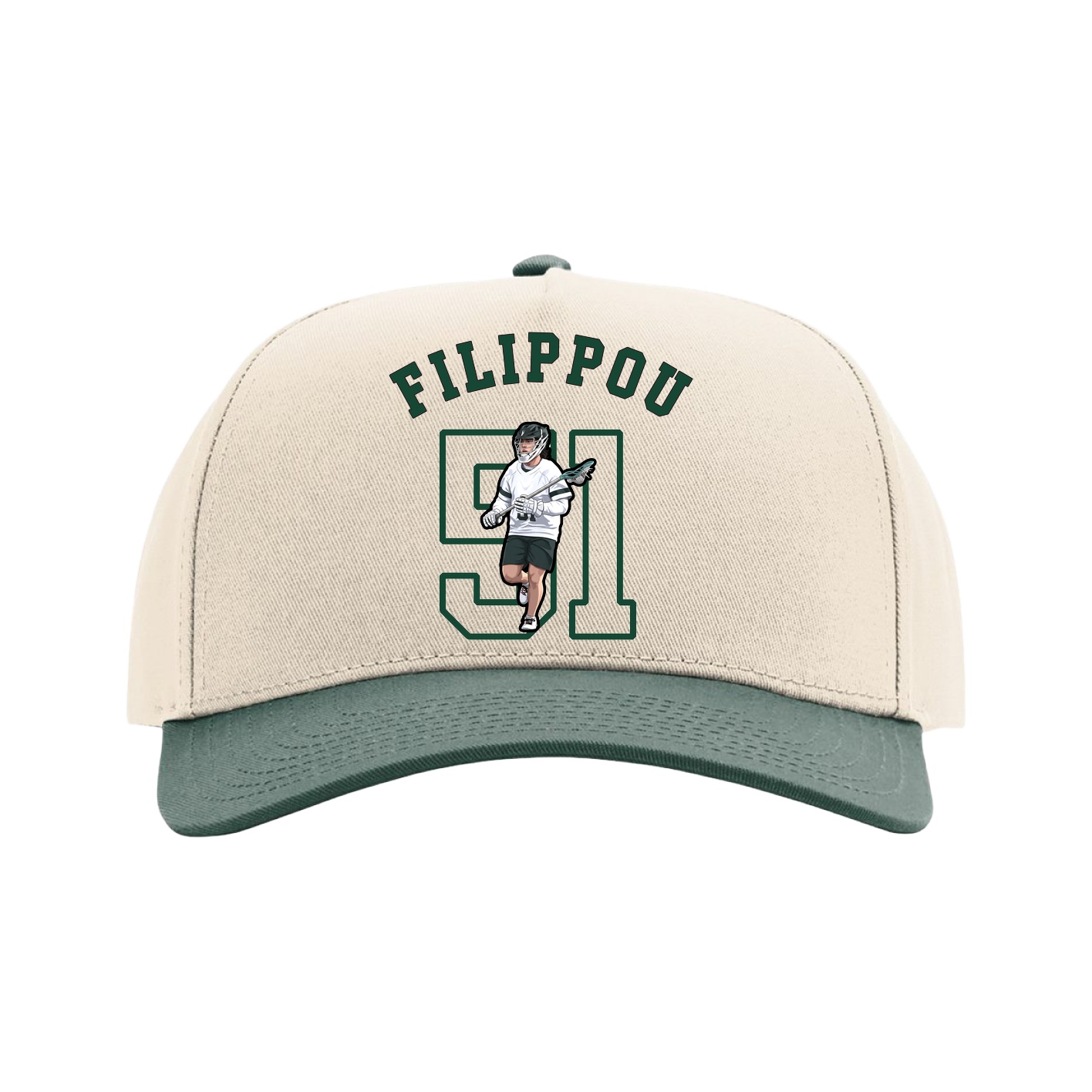 Full Fabric Five-Panel Champ Cap — Shirsey Arch in Cream/Green
