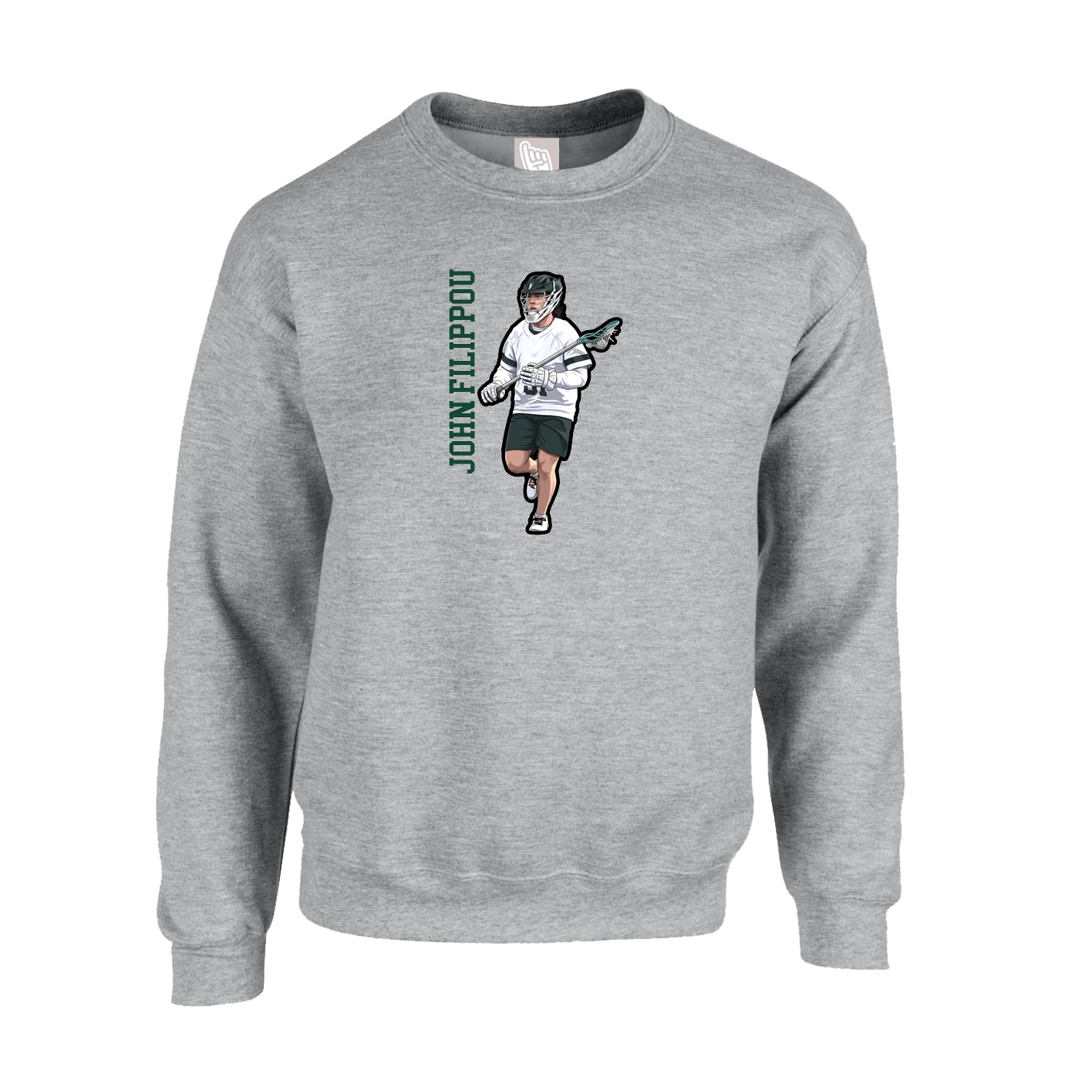 Fleece Crew — Name Vertical in Grey