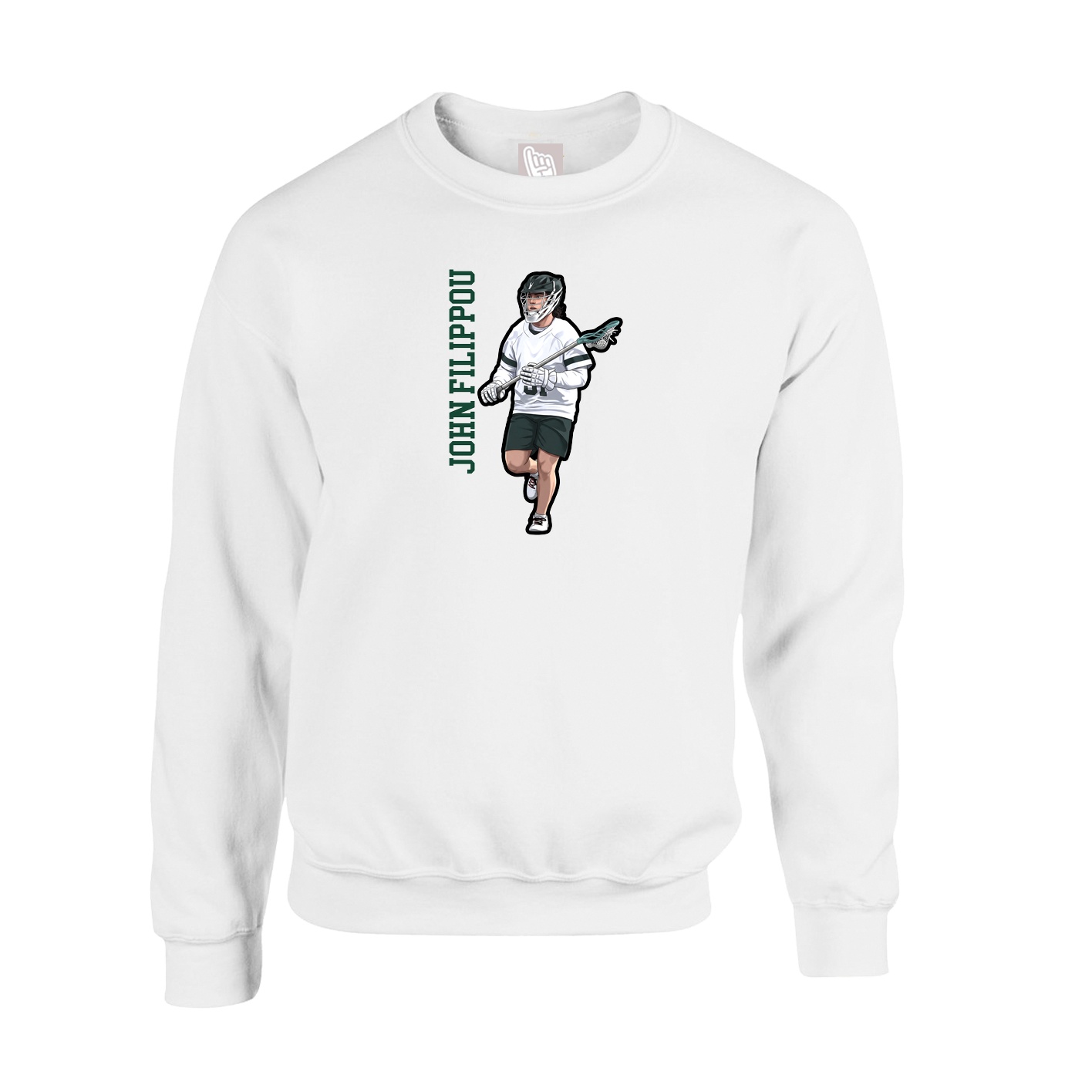 Fleece Crew — Name Vertical in White