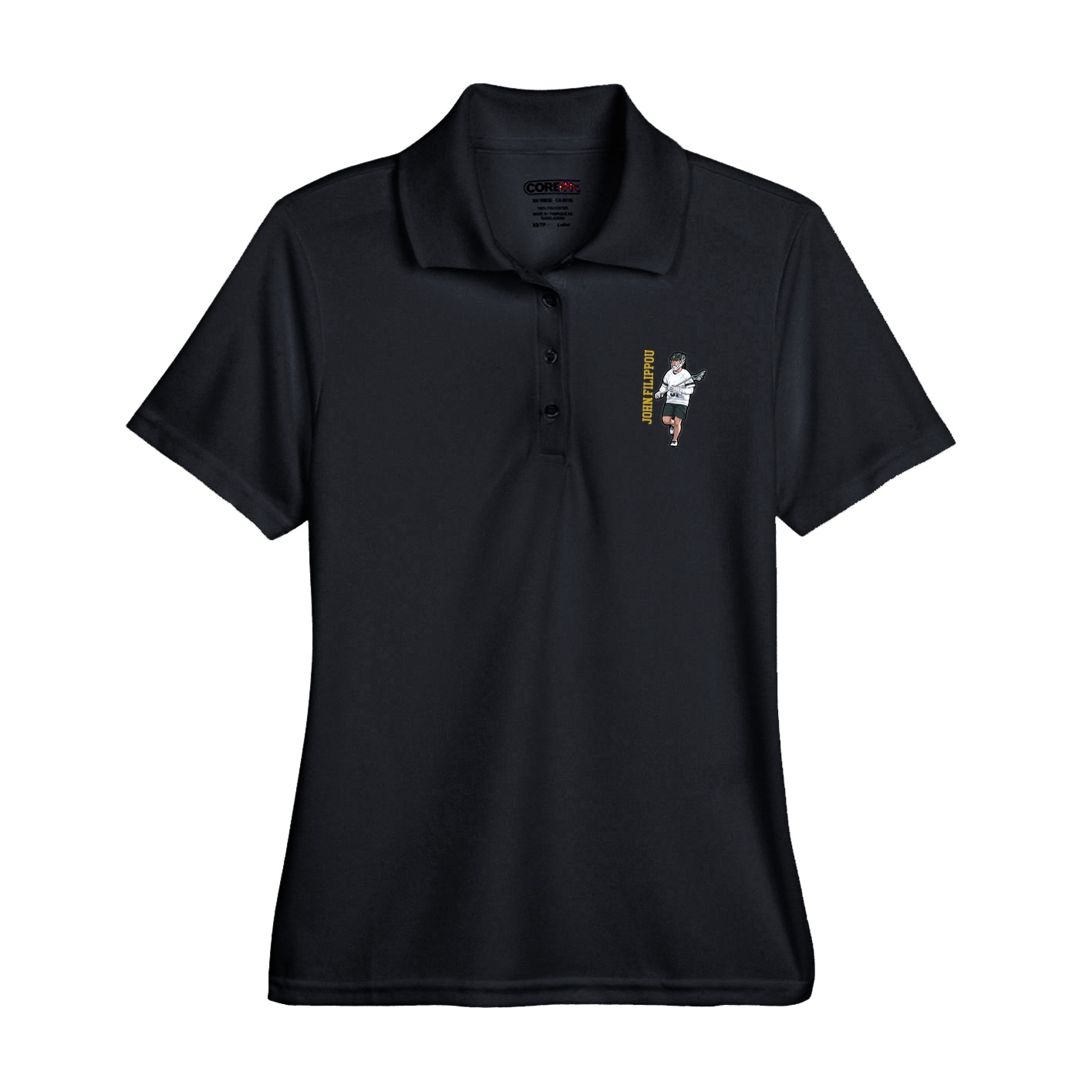 Womens Performance Polo — Name Vertical in Black