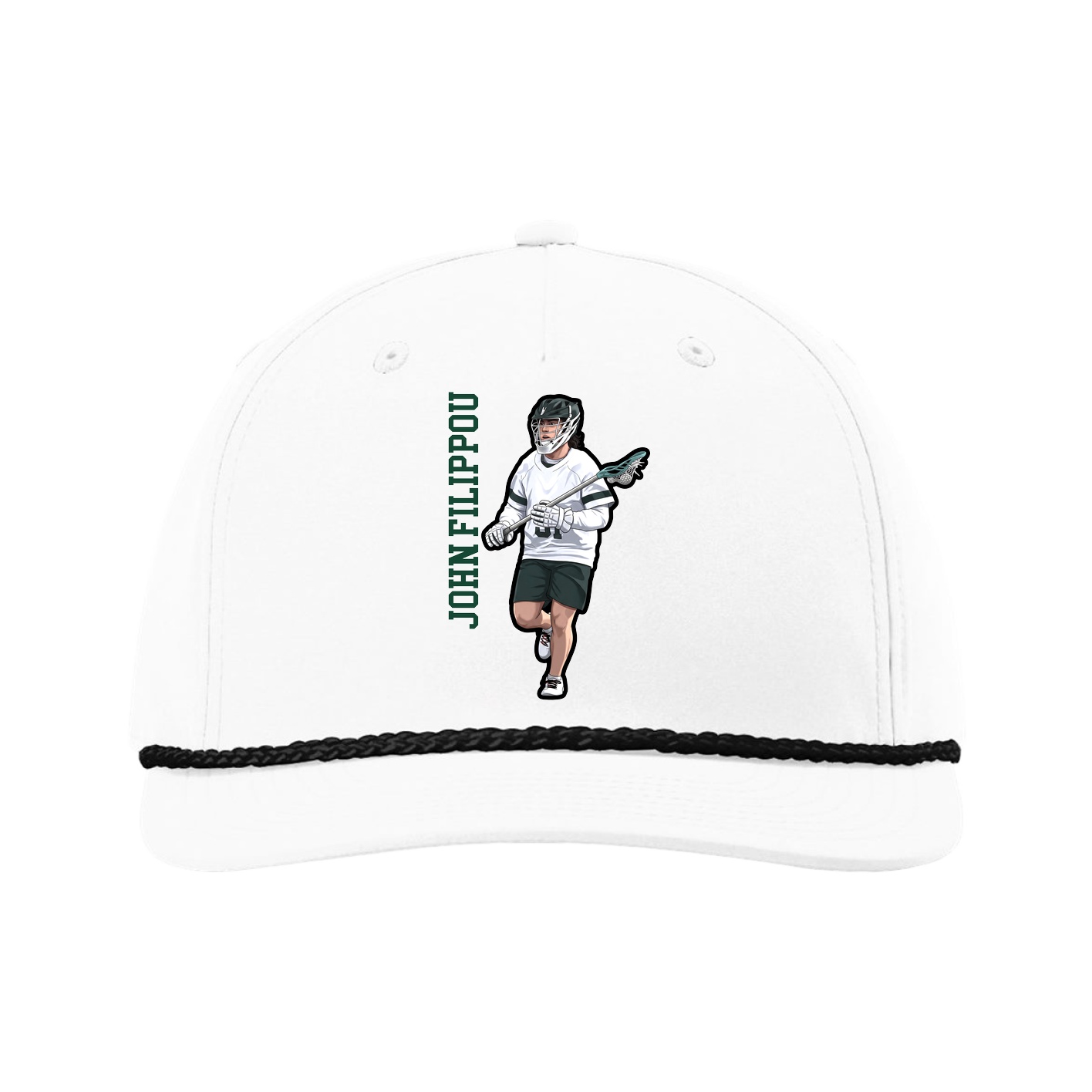 Five-Panel Classic Rope Cap — Name Vertical in White