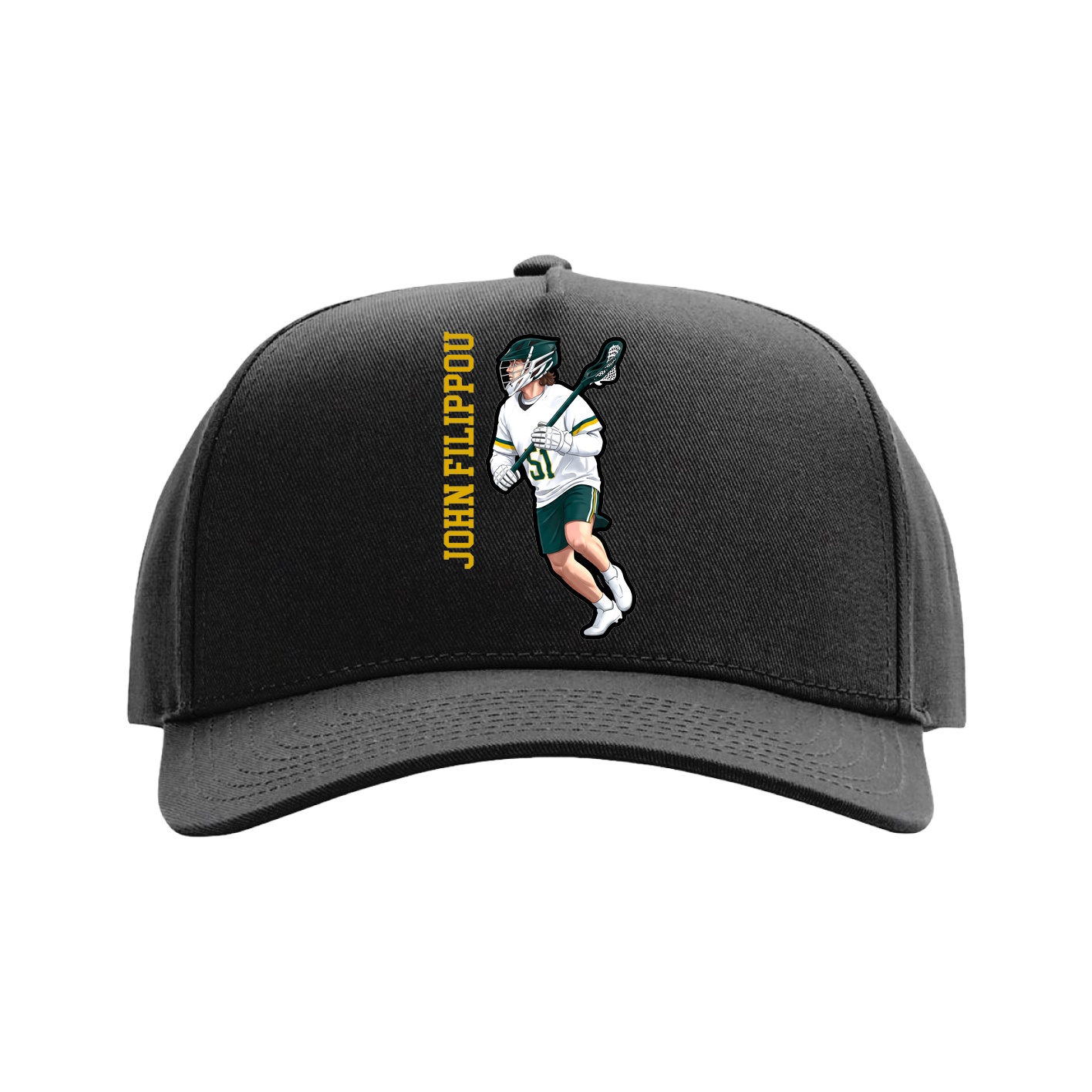 Full Fabric Five-Panel Champ Cap — Name Vertical in Black
