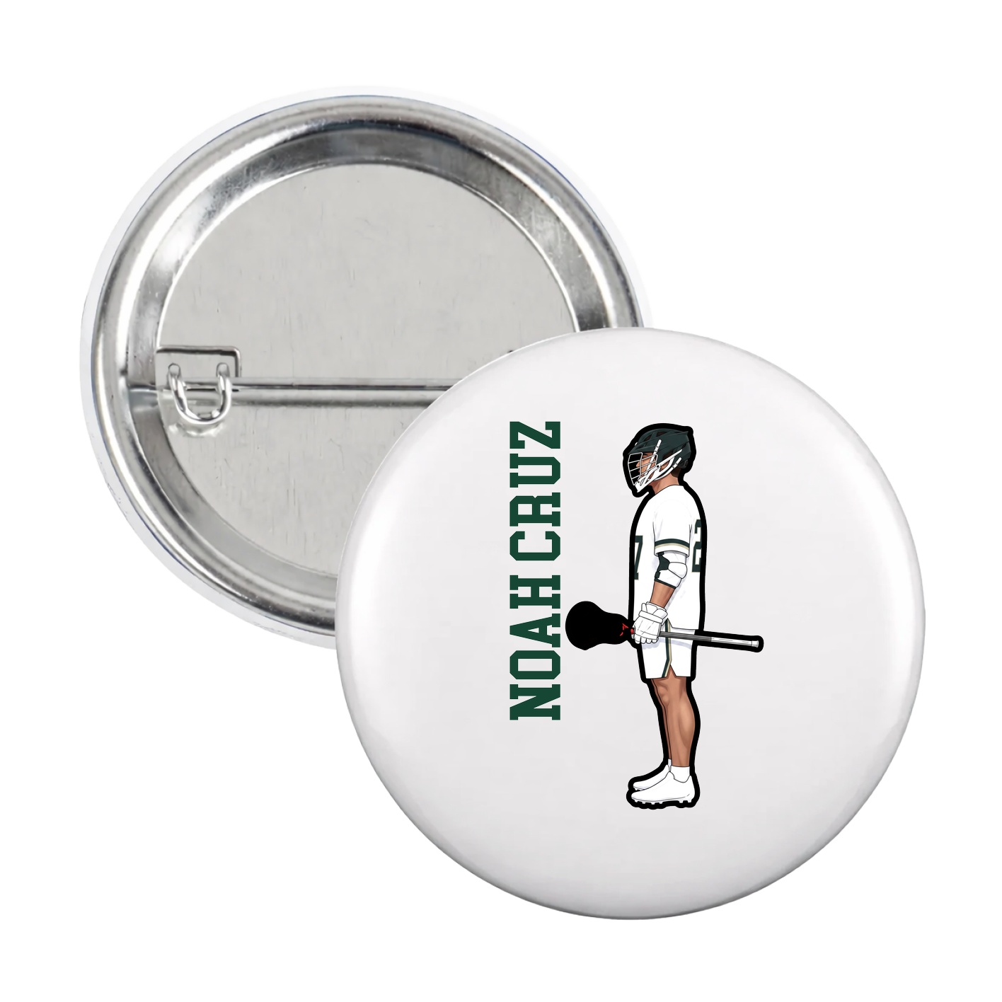 Game Day Button — Name Vertical in White