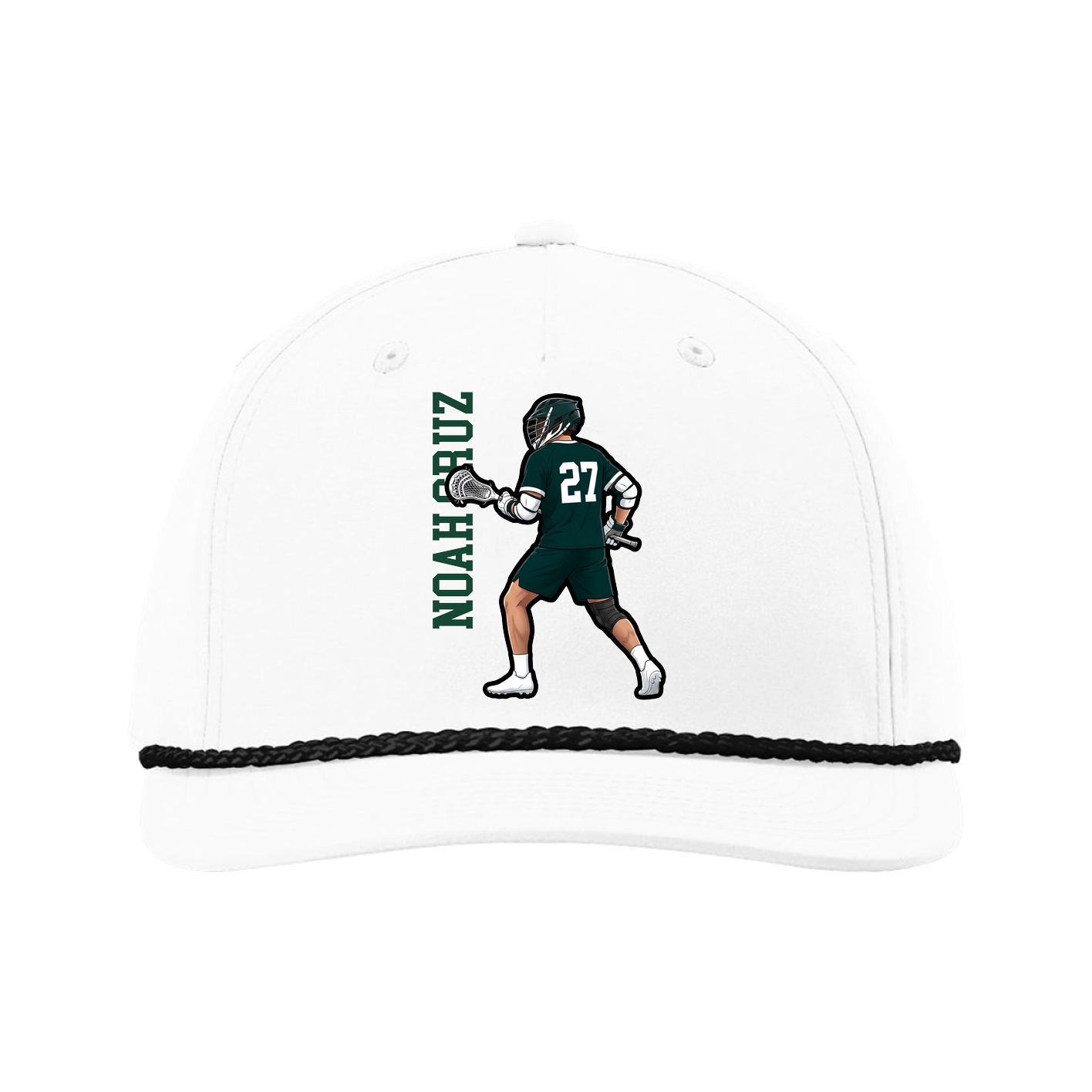 Five-Panel Classic Rope Cap — Name Vertical in White