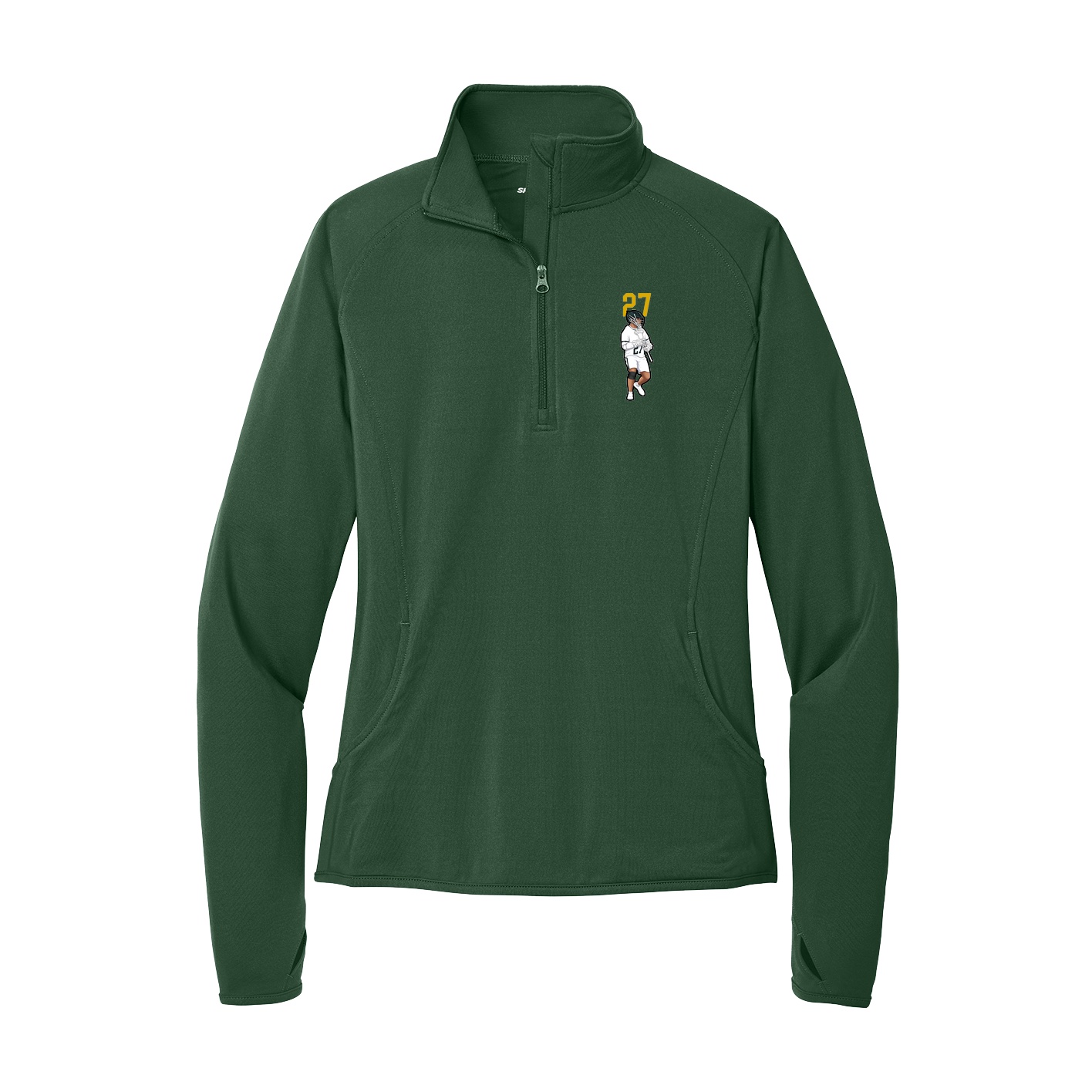 Women's Q-Zip Pullover — Number Top in Green