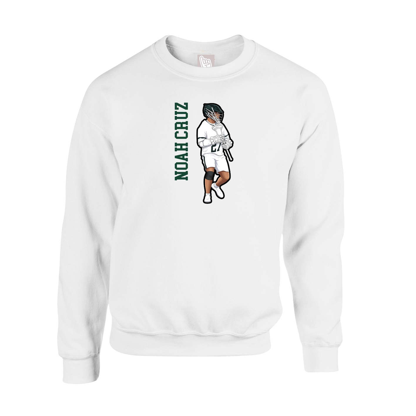 Fleece Crew — Name Vertical in White