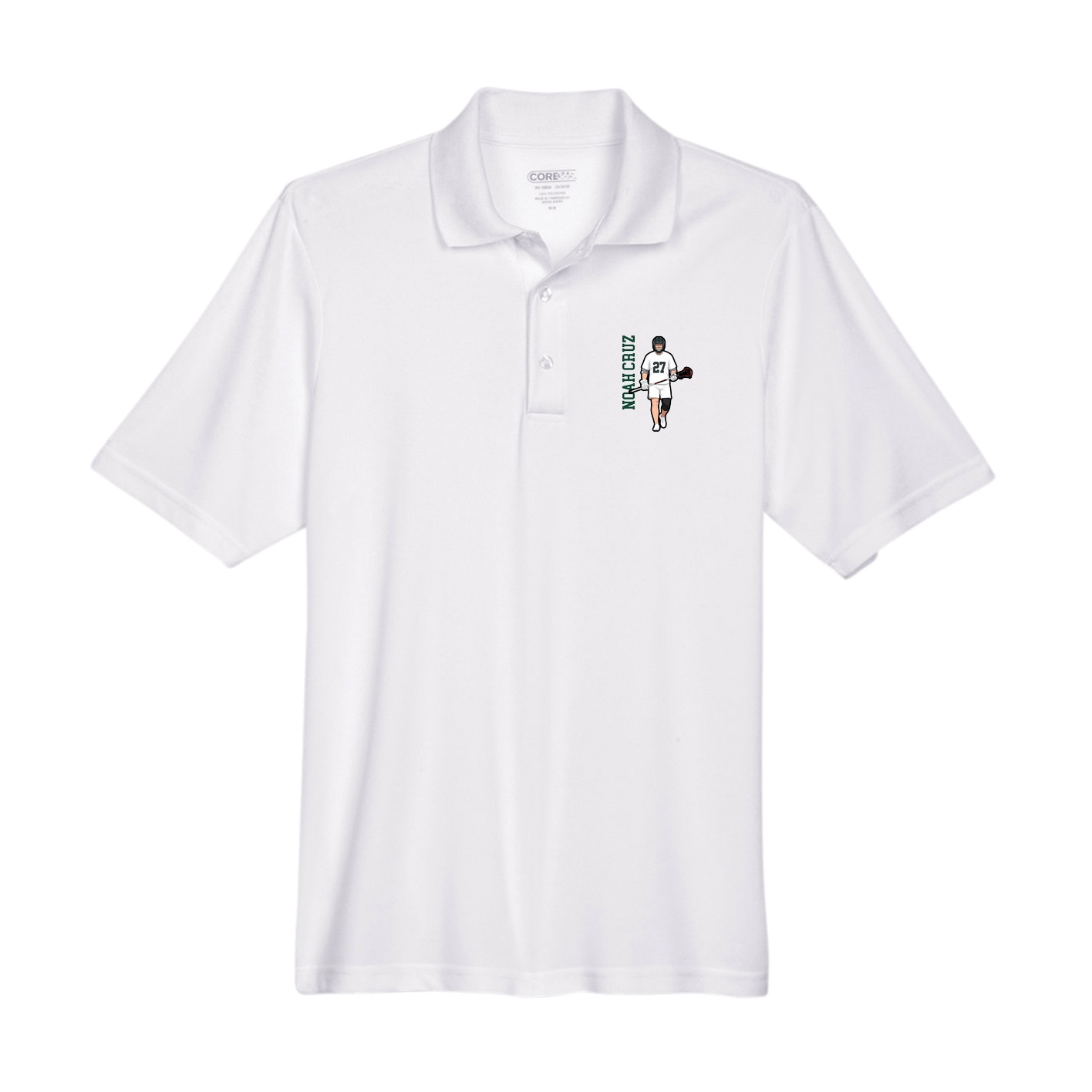 Performance Polo — Name Vertical in White