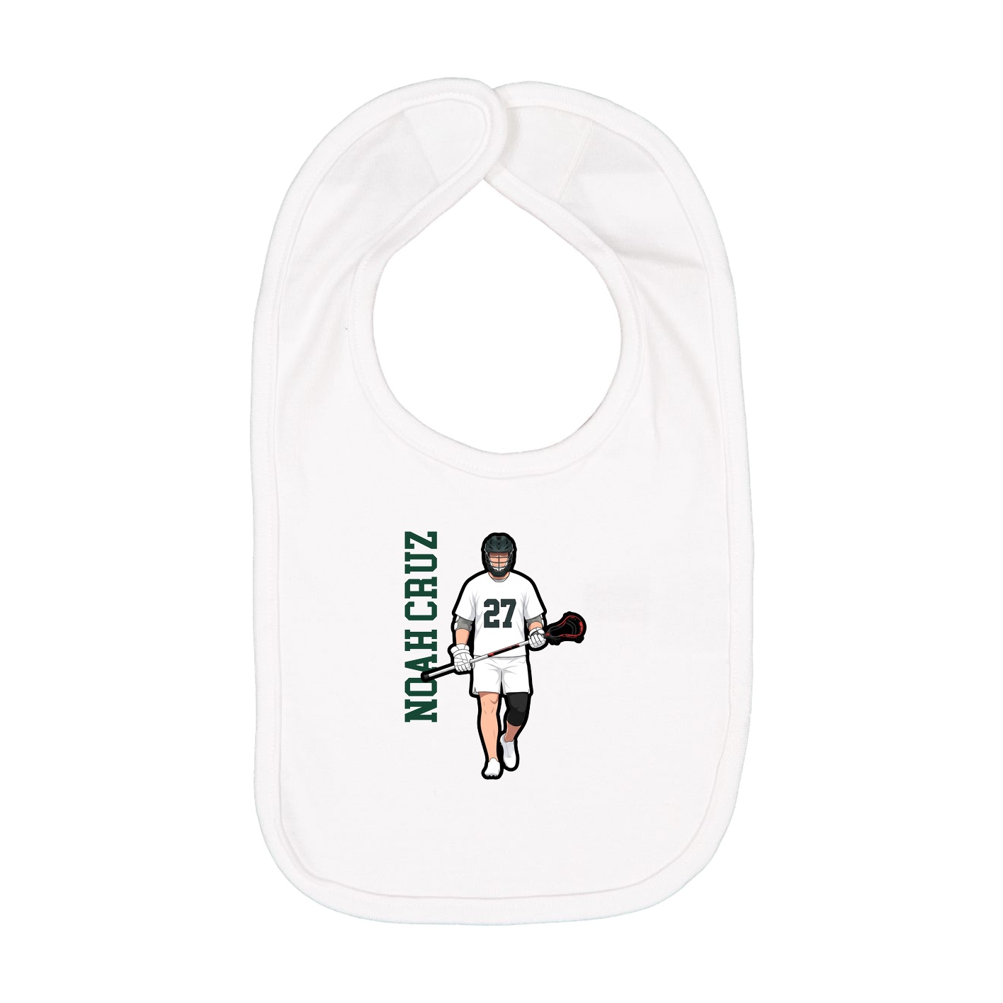 Infant Bib — Name Vertical in White